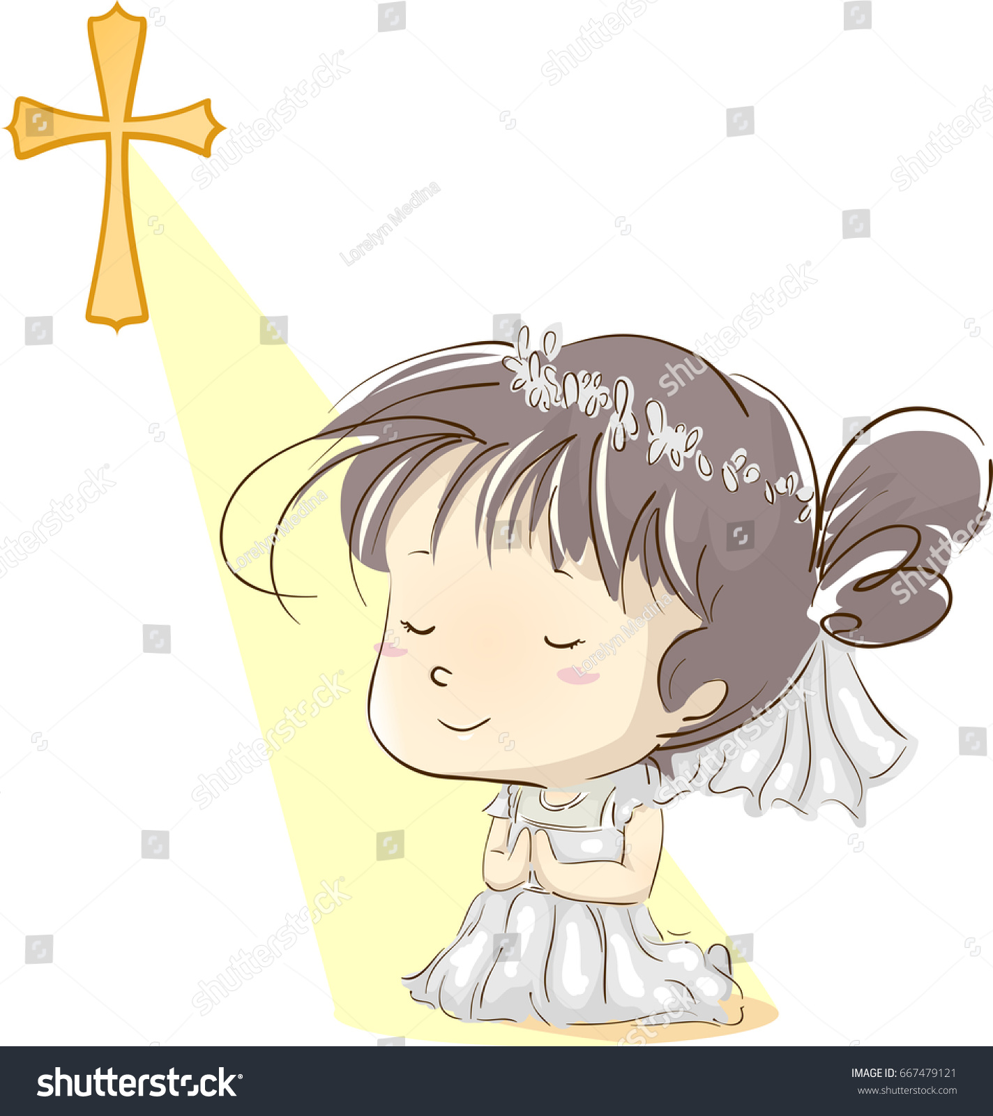 Illustration Featuring Little Girl White Dress Stock Vector (Royalty ...