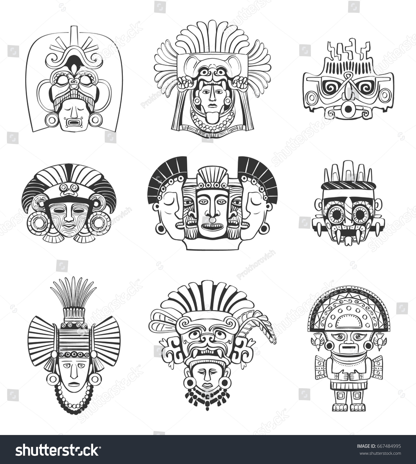 Vector Set Mask Deity Indians South Stock Vector (Royalty Free ...