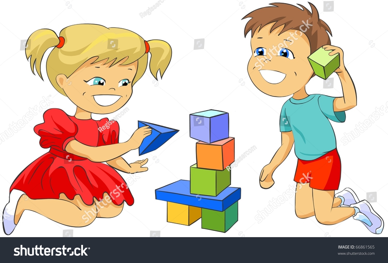 Дети и кубики мультяшные