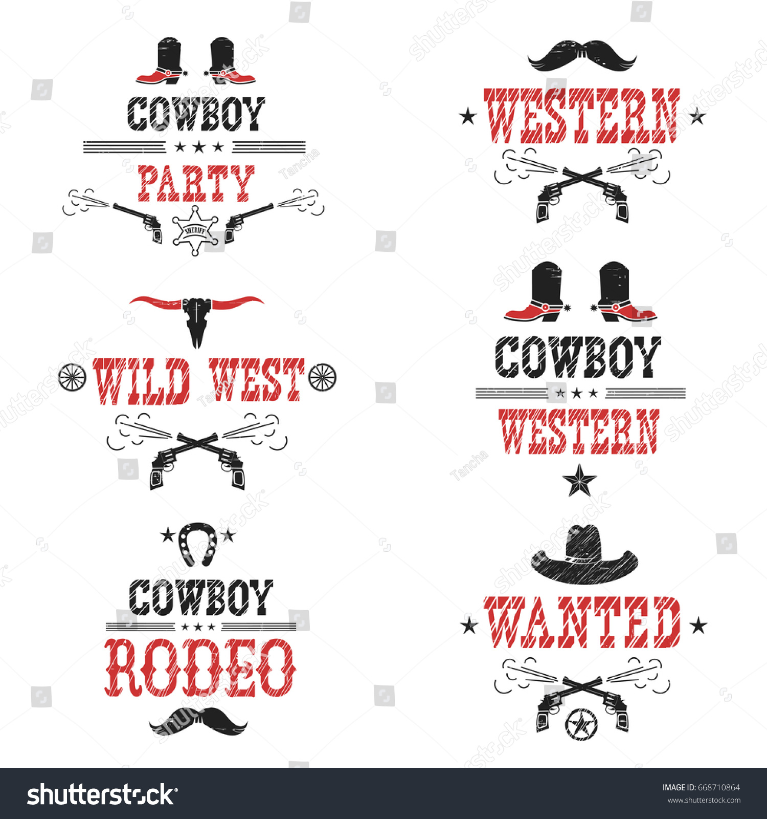 Set Cowboy Labels Western Symbols Isolated Stock Illustration 668710864 ...