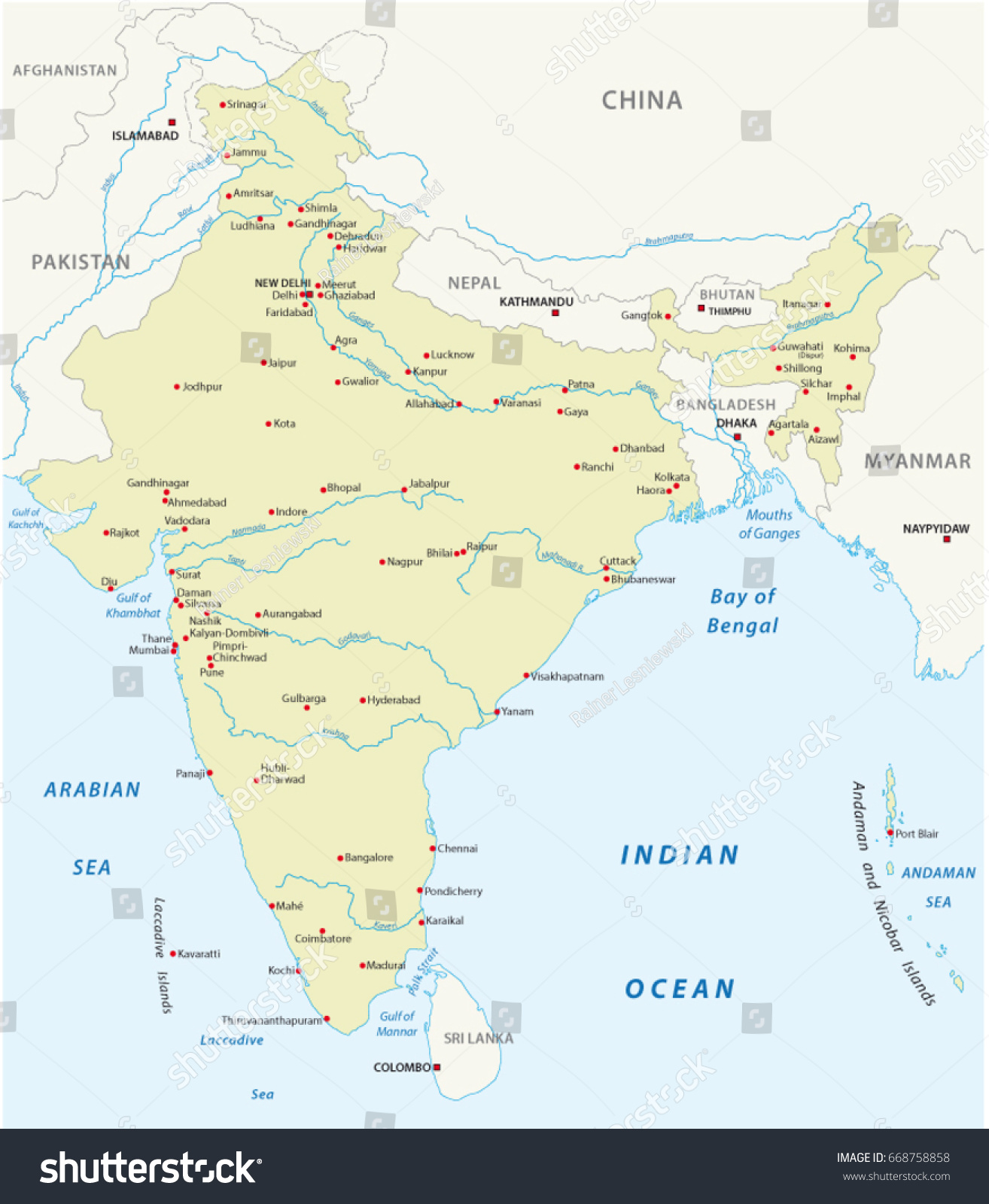 Republic India Vector Map Stock Vector (Royalty Free) 668758858 ...