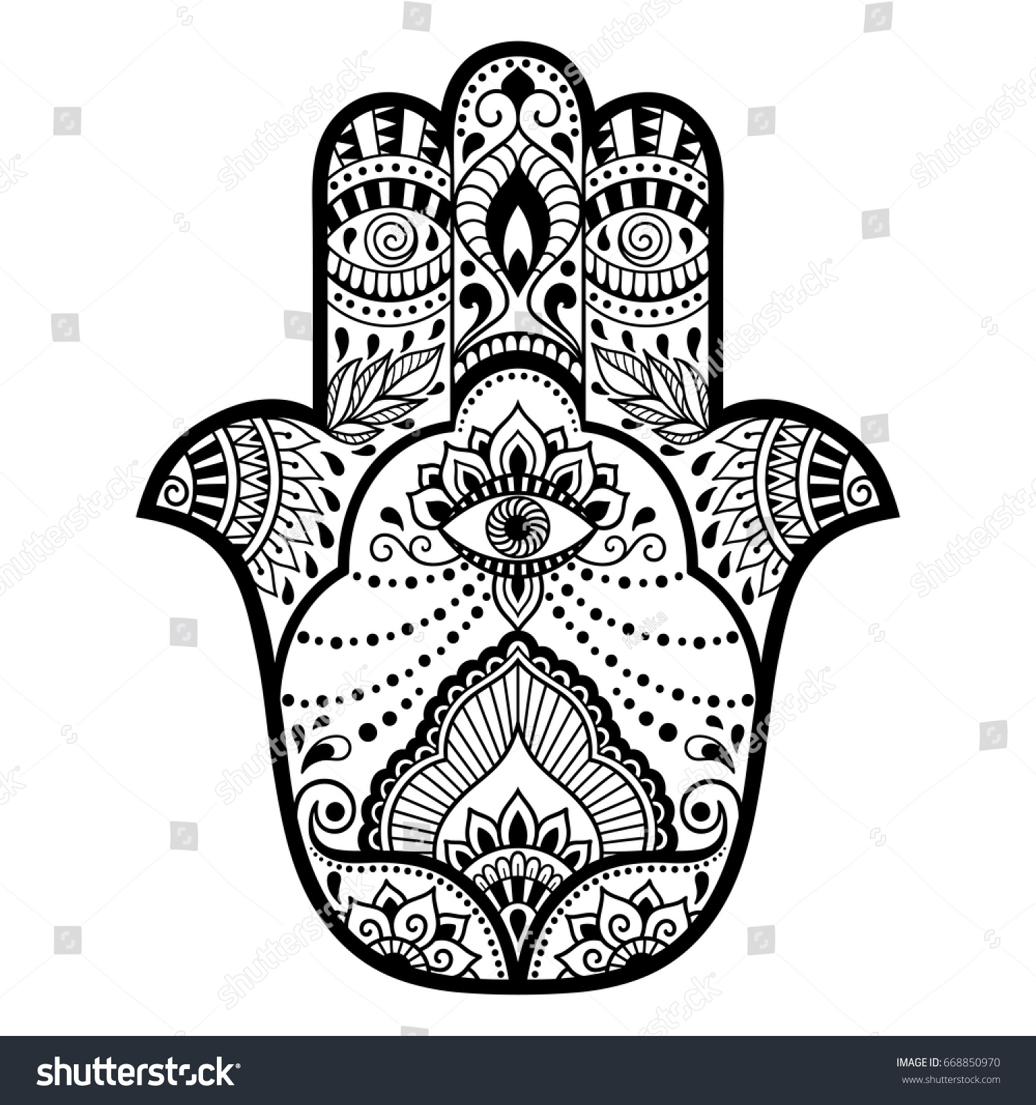 Hamsa Hand Drawn Symbol Decorative Pattern Stock Vector (Royalty Free ...