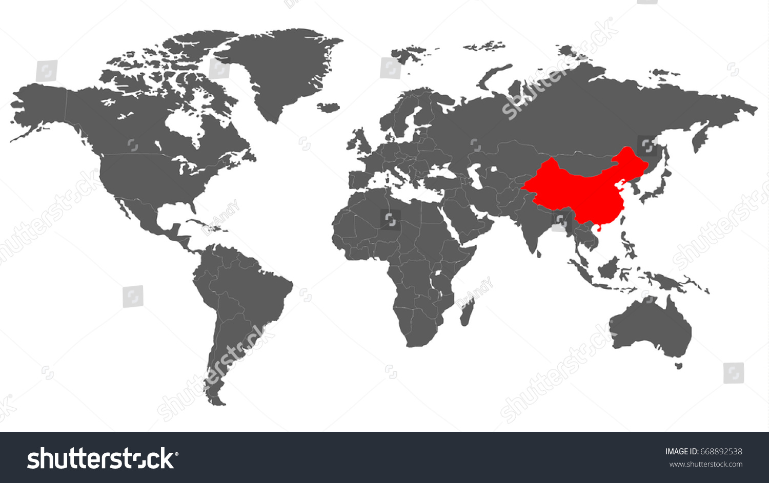 Detailed World Map Monochrome China Selected Stock Vector (Royalty Free ...