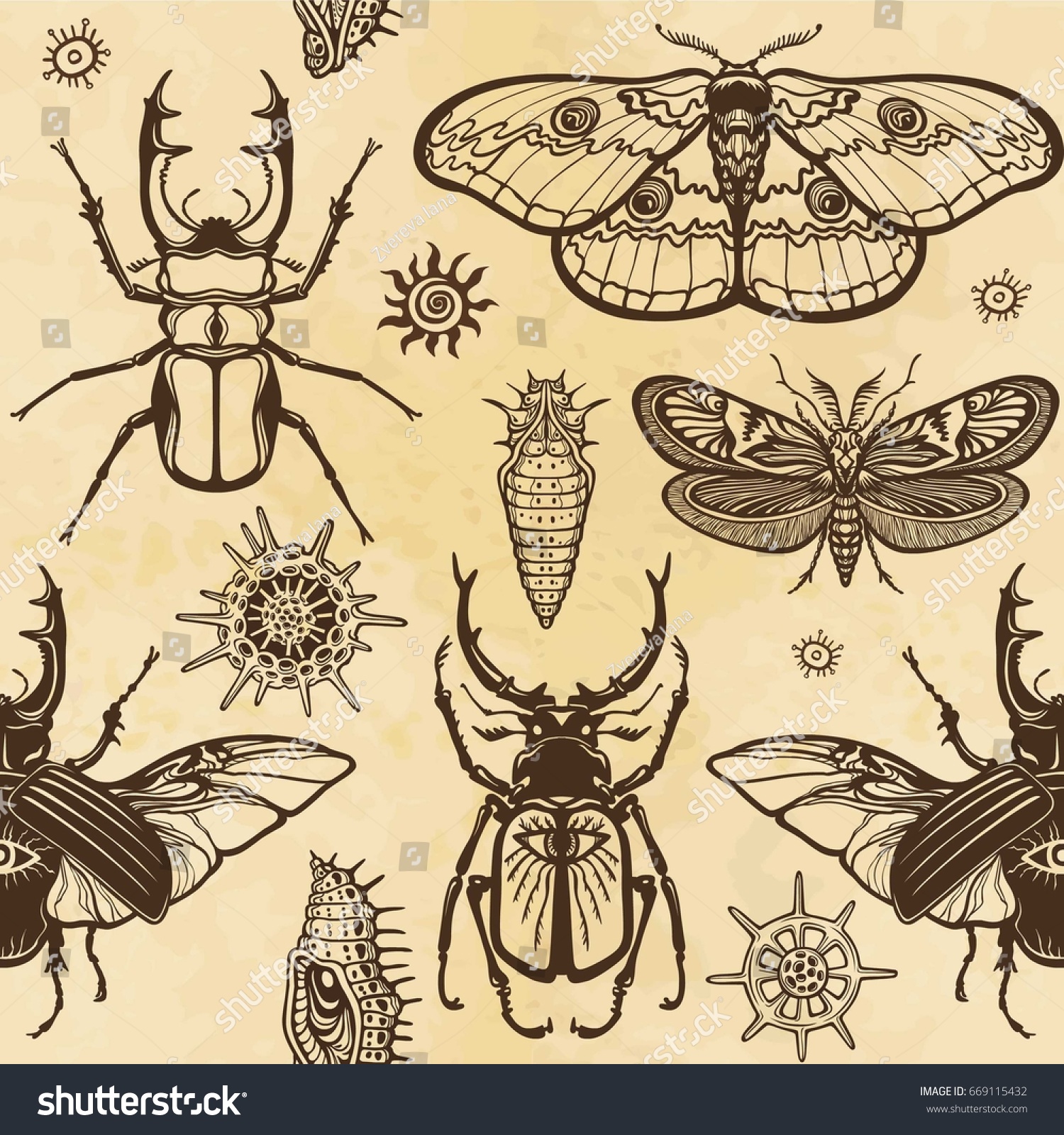 Изображение насекомых на ткани