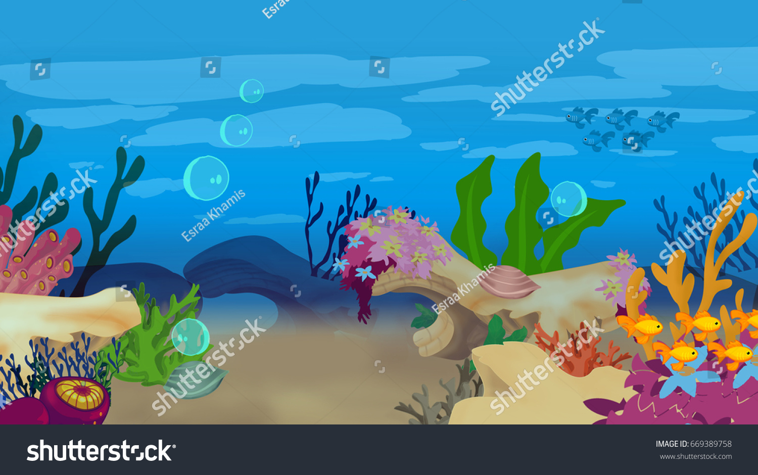 Underwater Cartoon Scene Stock Illustration 669389758 | Shutterstock