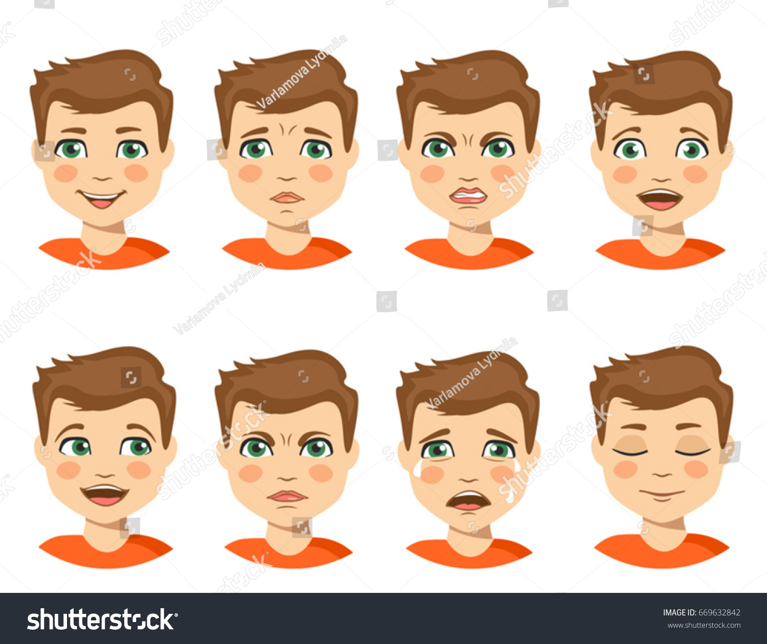 Set Boy Emotions Schoolboy Portrait Avatars Stock Vector (Royalty Free ...