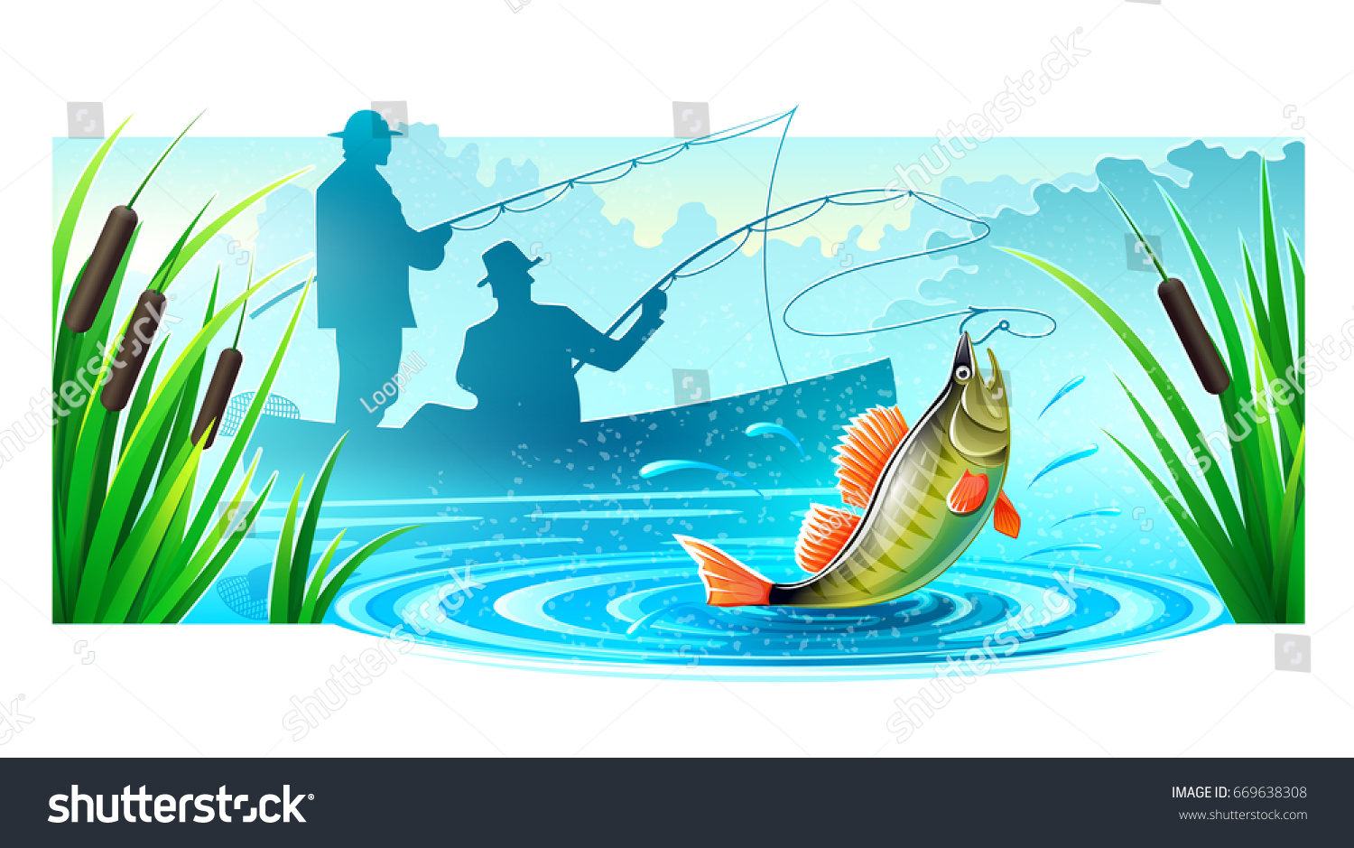 Рыбак с рыбкой вектор