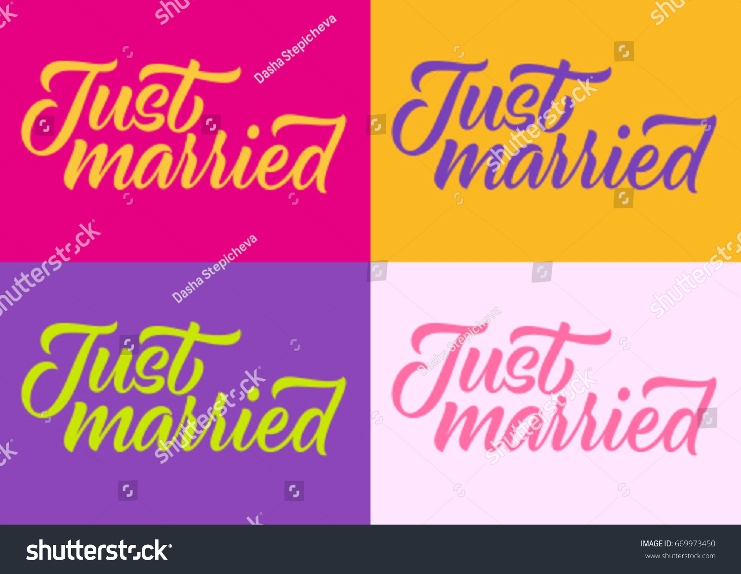 Just Married Calligraphy Handwritten Text Lettering Stock Vector Royalty Free 669973450 2379