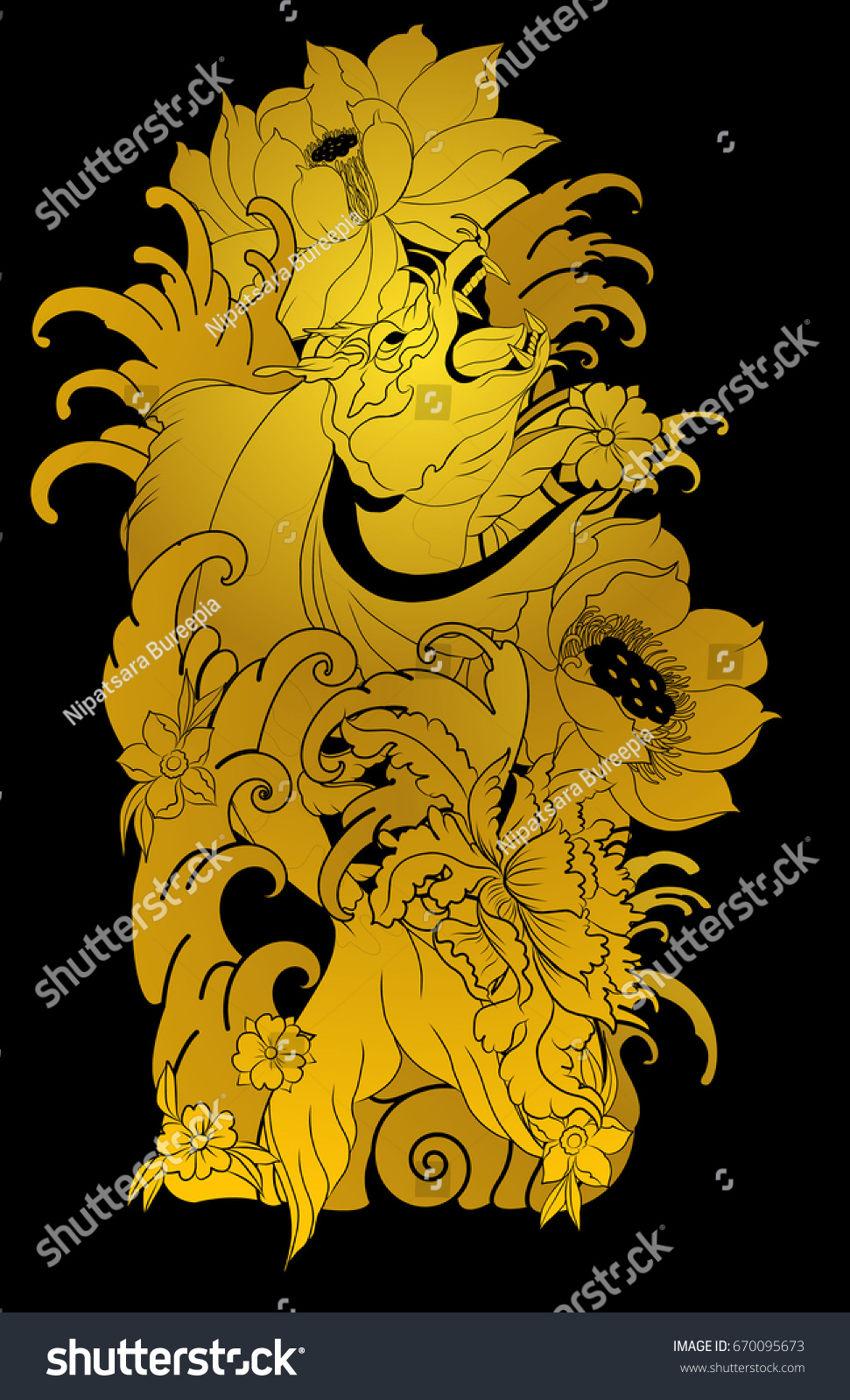 Gold Background Wallpaper Postergold Koi Carp Stock Vector (Royalty