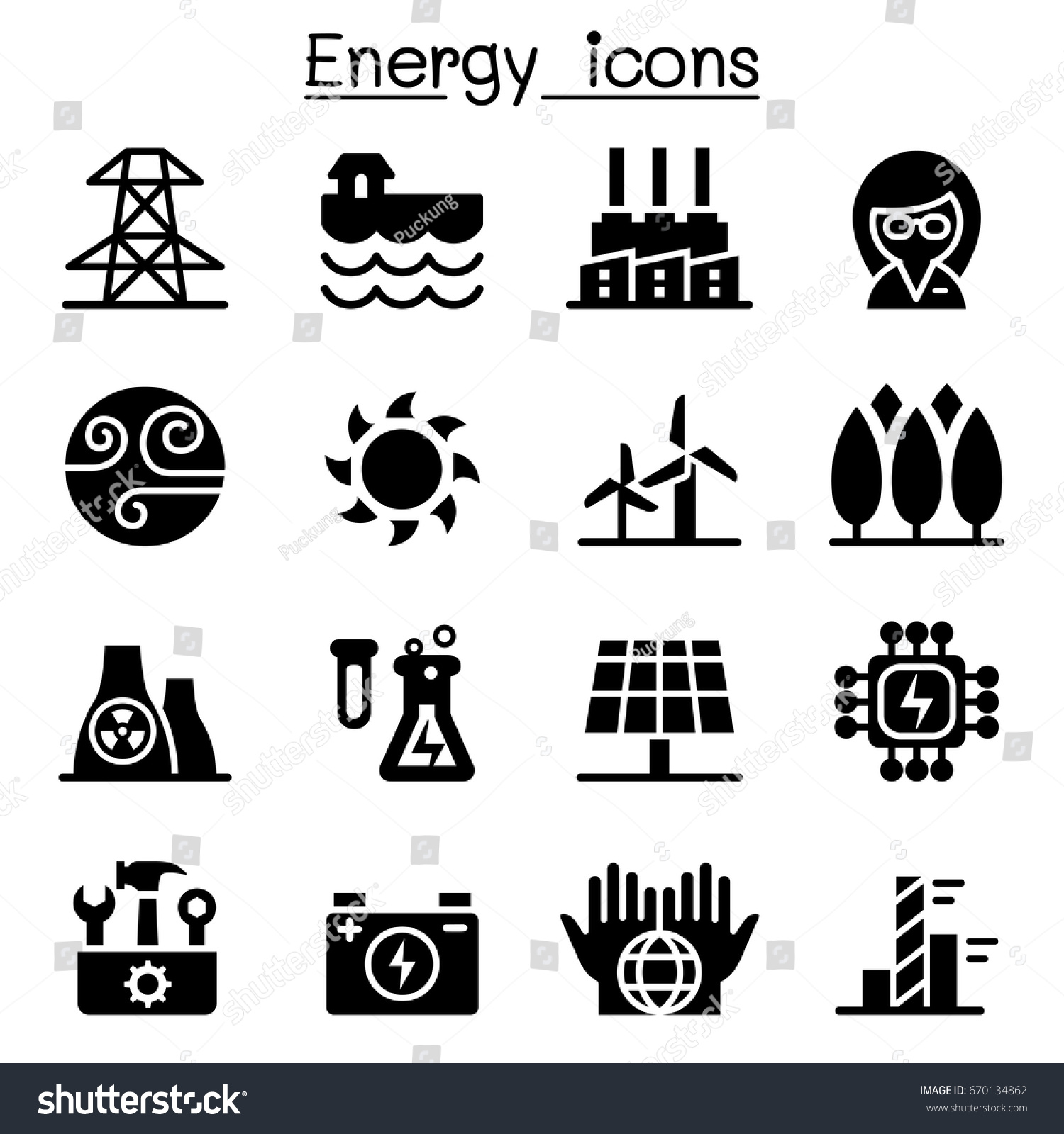 Energy Power Supply Icons Stock Vector (Royalty Free) 670134862 ...