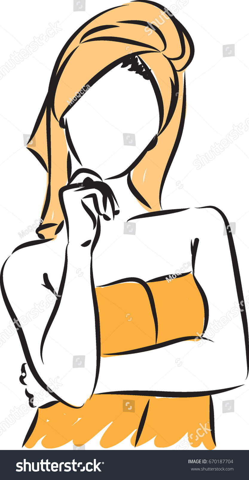 Woman Bath Towel Thinking Gesture Illustration Stock Vector Royalty Free Shutterstock