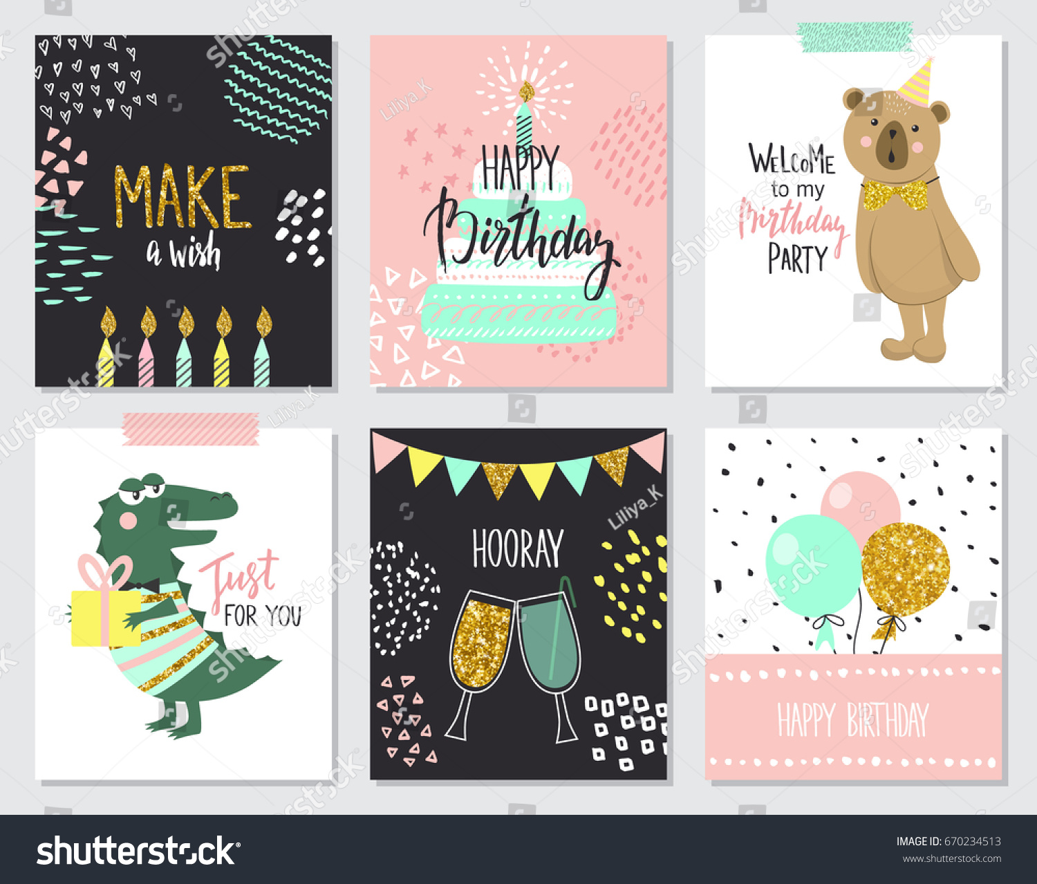 Happy Birthday Greeting Cards Party Invitation Stock Vector (Royalty ...