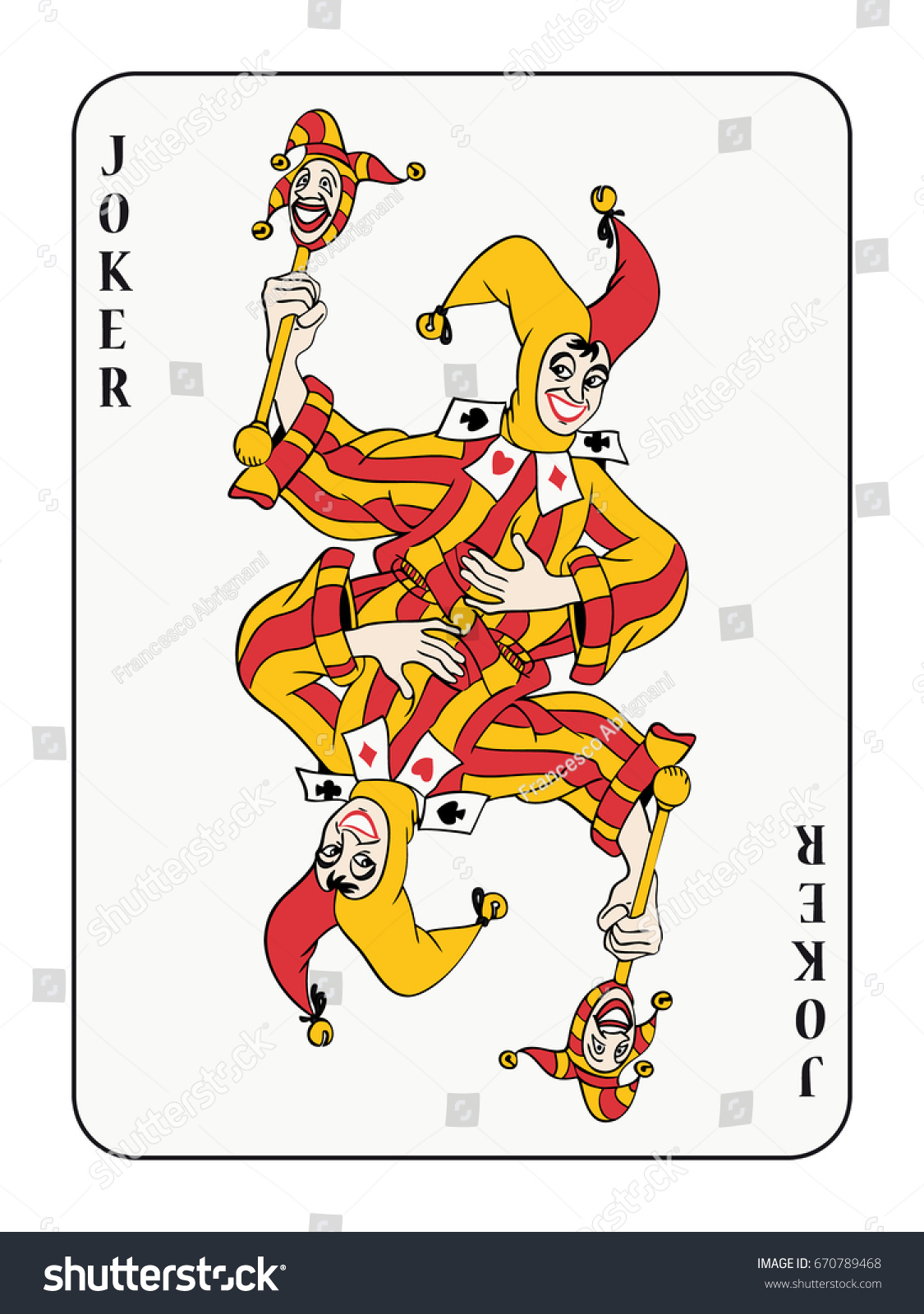 Symmetric Joker Playing Card Red Golden Stock Vector (Royalty Free ...