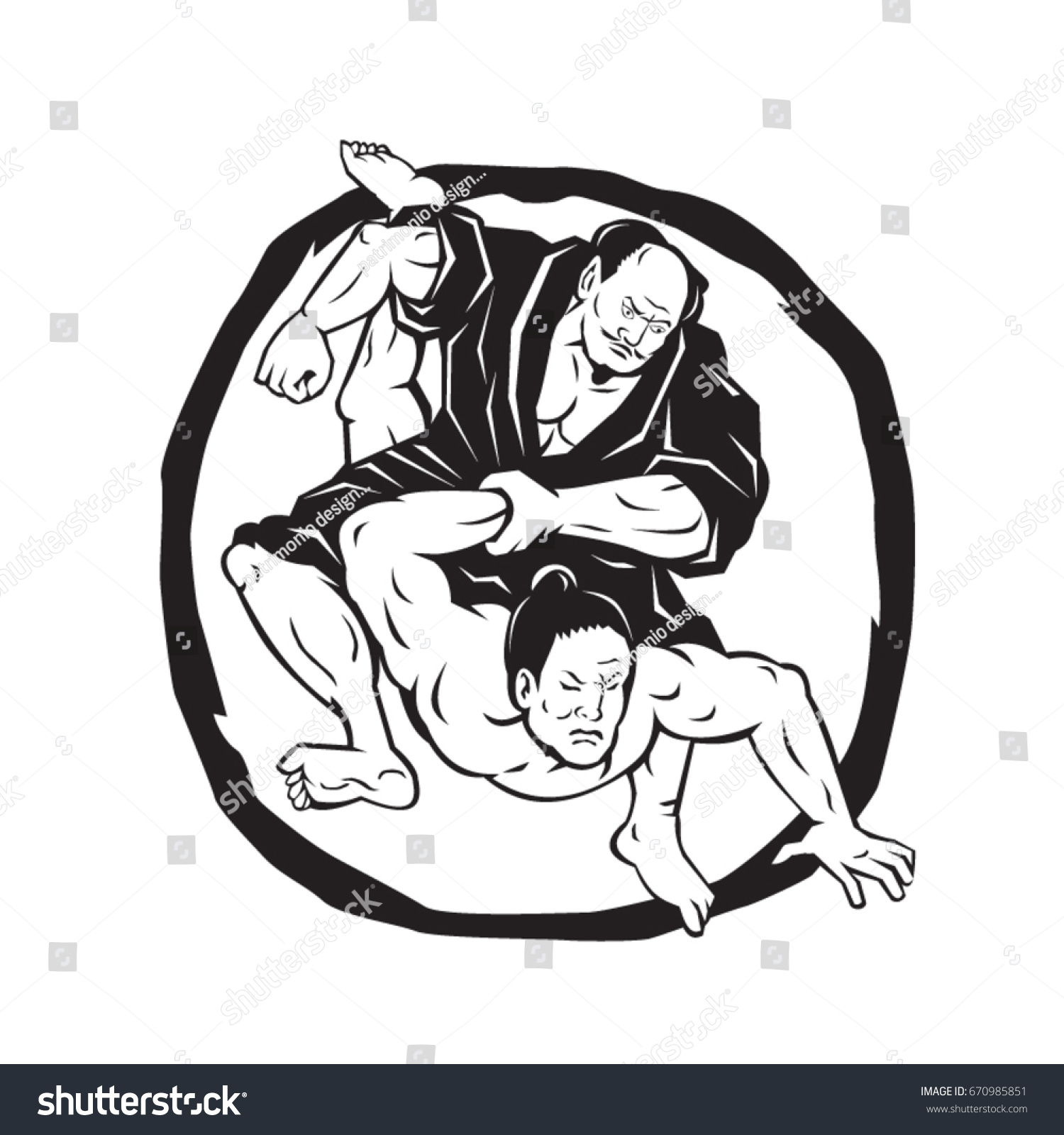 Illustration Two Samurai Jiu Jitsu Judo Stock Vector (royalty Free 