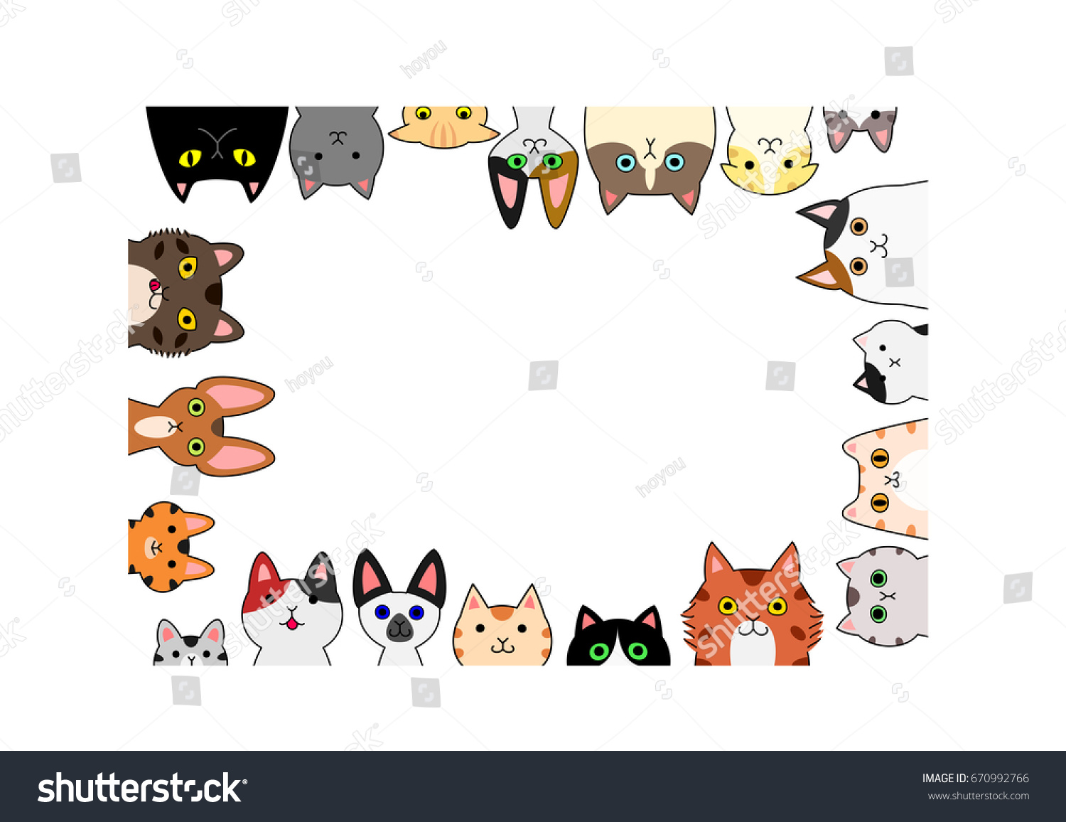 Cute Cats Rectangle Frame Stock Vector (Royalty Free) 670992766 ...