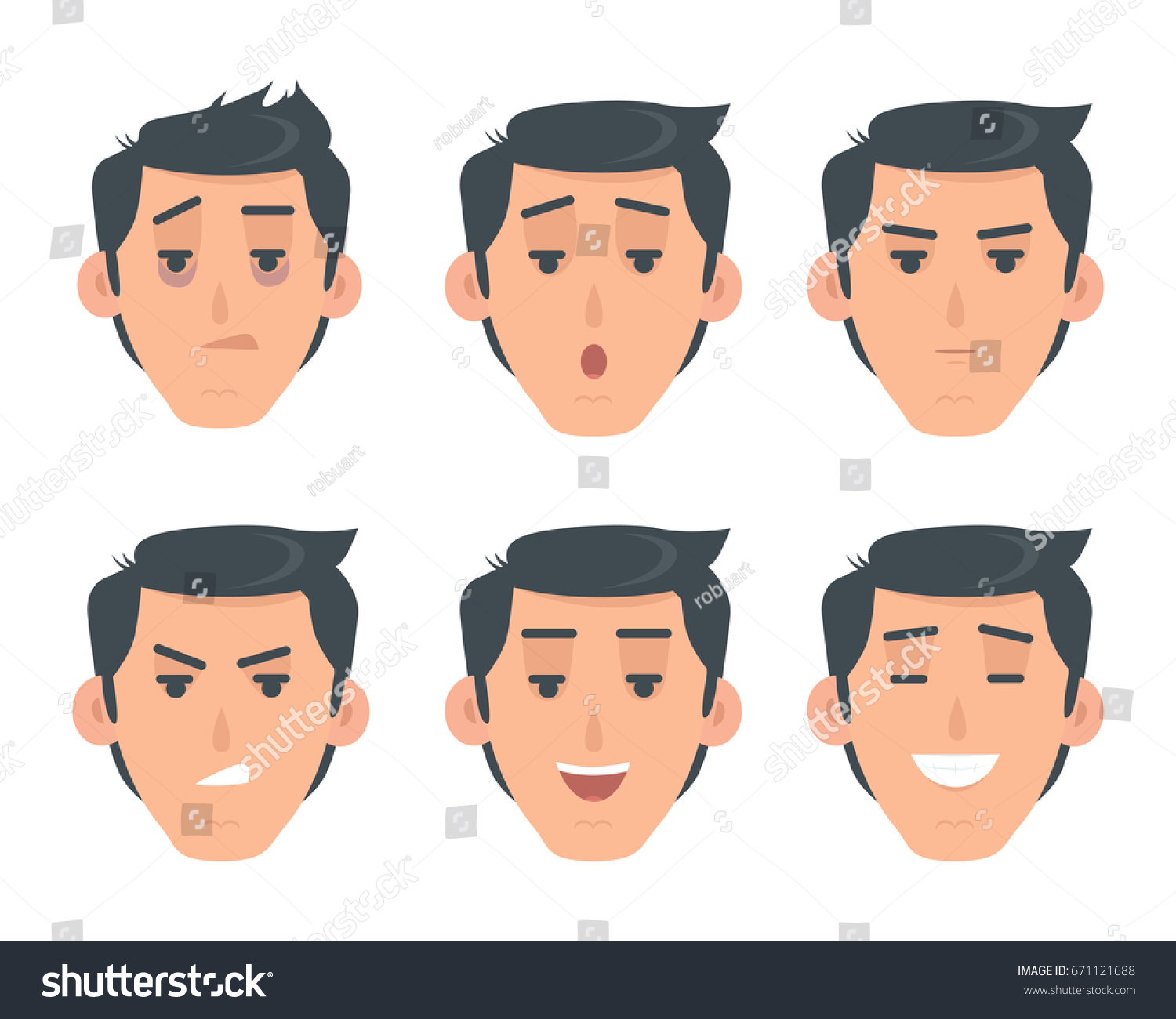 Man Face Emotive Icons Smiling Angry Stock Illustration 671121688 ...