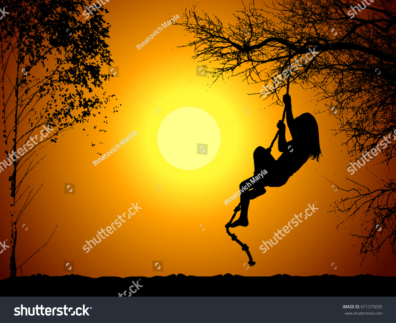 Silhouette Girl Climbing Rope Nature Vector Stock Vector Royalty Free