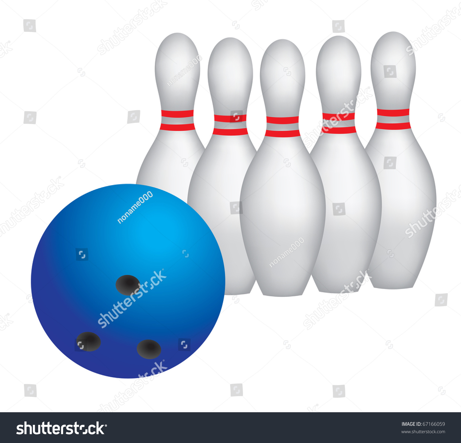 Bowling Ball Six Pins Strike Realistic Stock Vector (Royalty Free ...