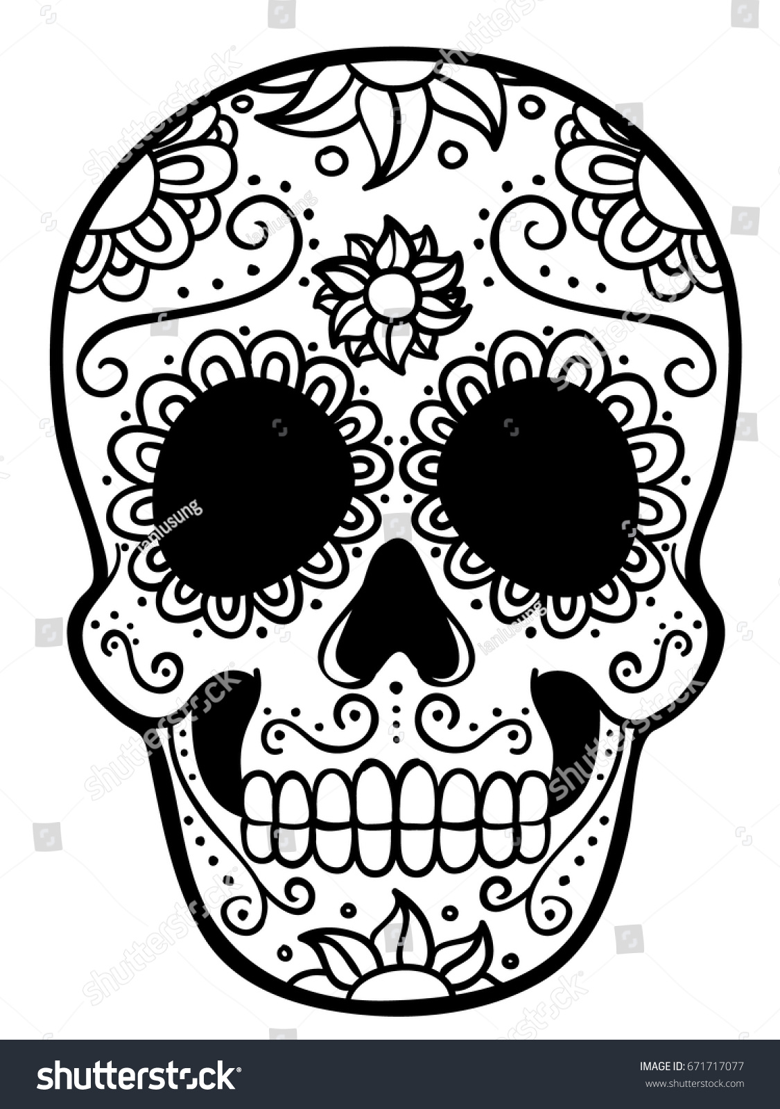 Mexican Skull Line Art Stock Vector (Royalty Free) 671717077 | Shutterstock