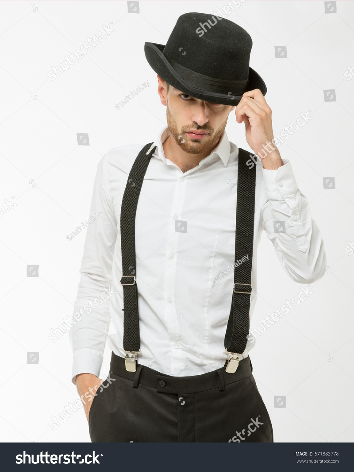 Funny Gentleman Happy Person Seriously Men Stock Photo 671883778 ...