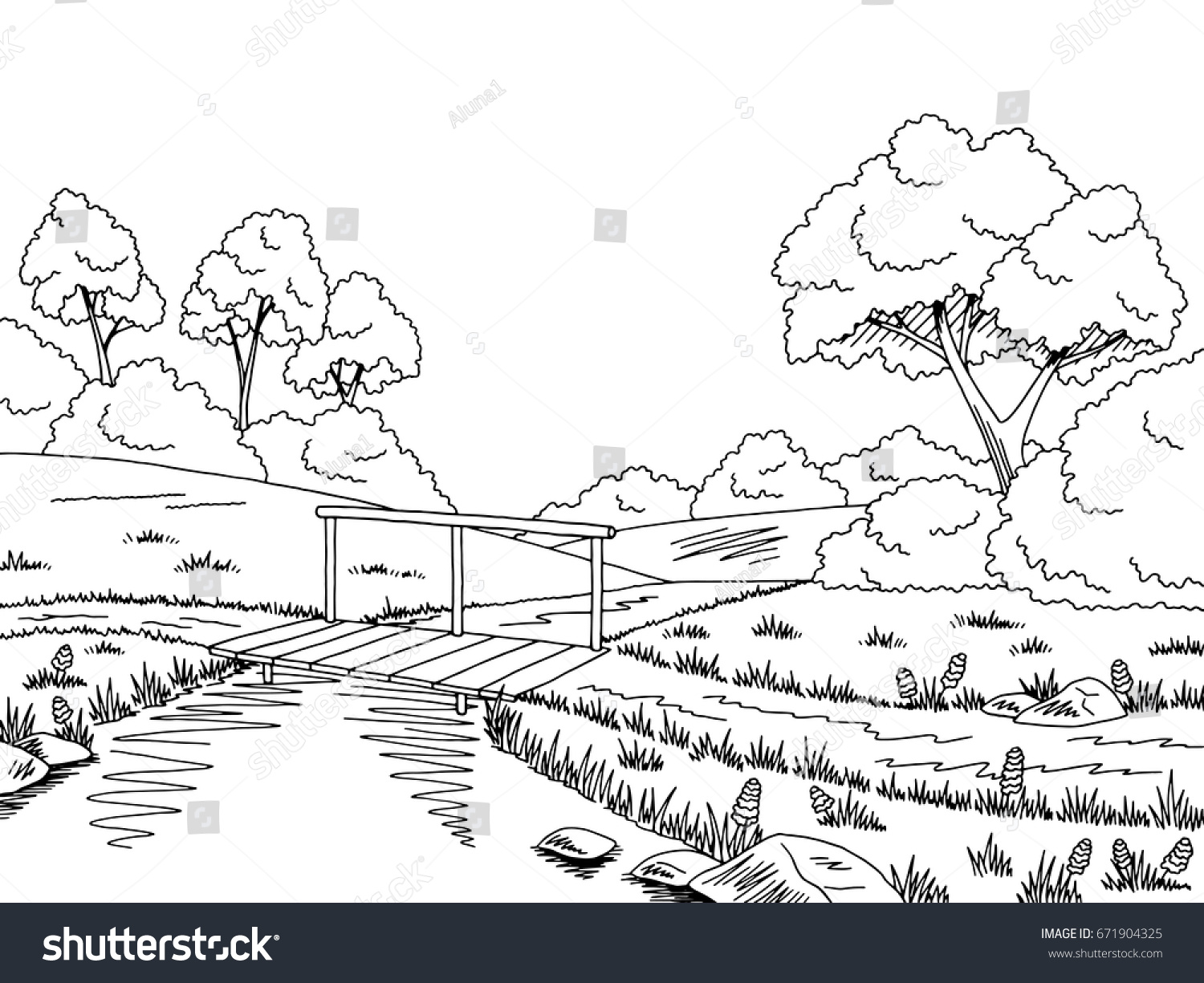 Bridge Road Graphic Black White Landscape Stock Vector (Royalty Free ...