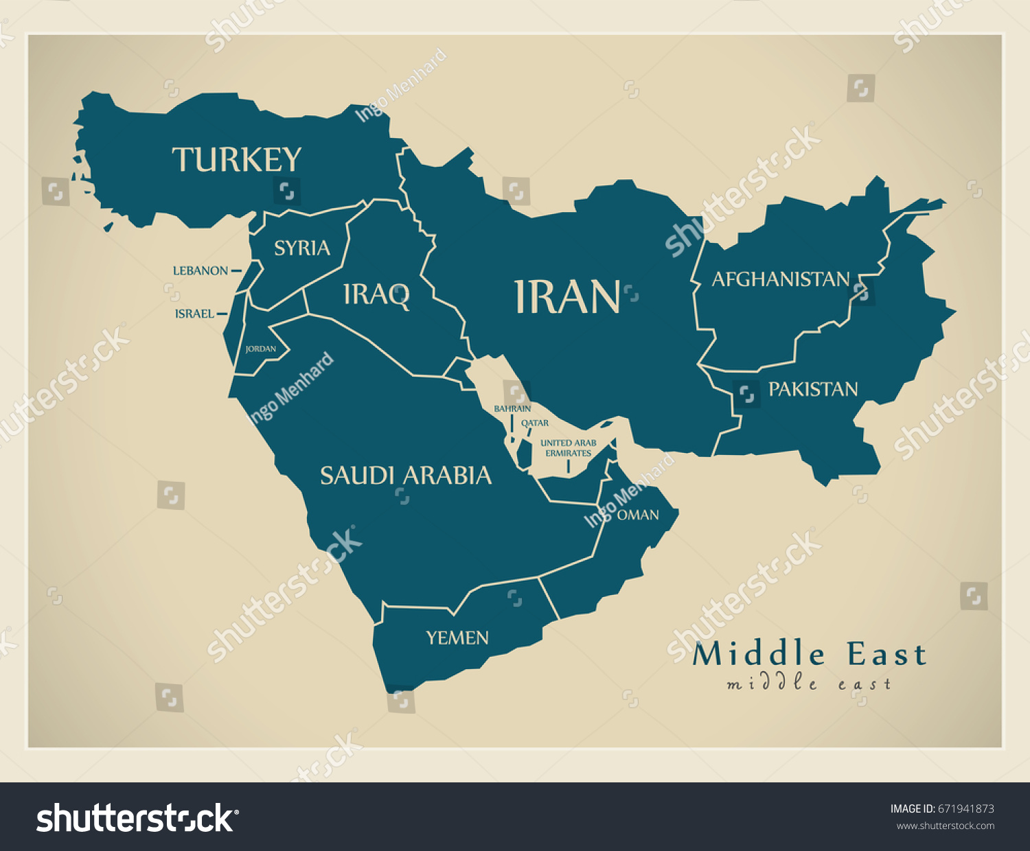 Modern Map Middle East Countries Illustration Stock Vector (Royalty