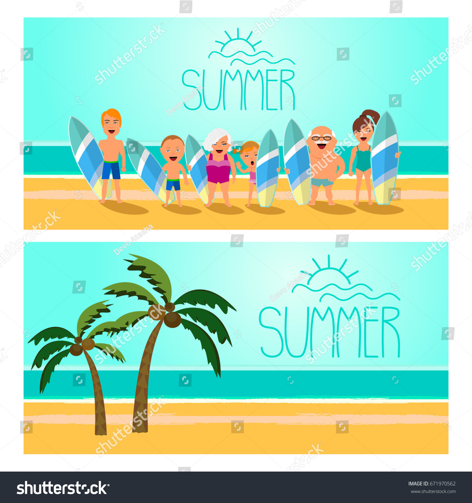 Happy Family On Beach Summer Banners Stock Vector (Royalty Free ...