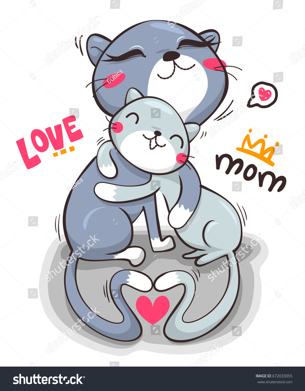 Cute Cartoon Mother Cat Showing Love Stock Vector (Royalty Free ...