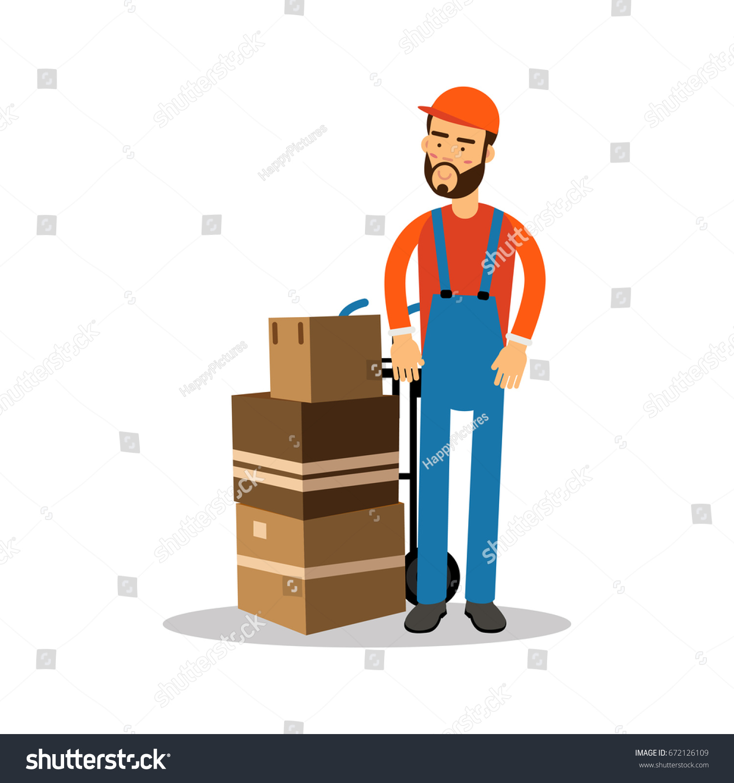 Delivery Man Cardboard Boxes On Trolley Stock Vector (Royalty Free ...