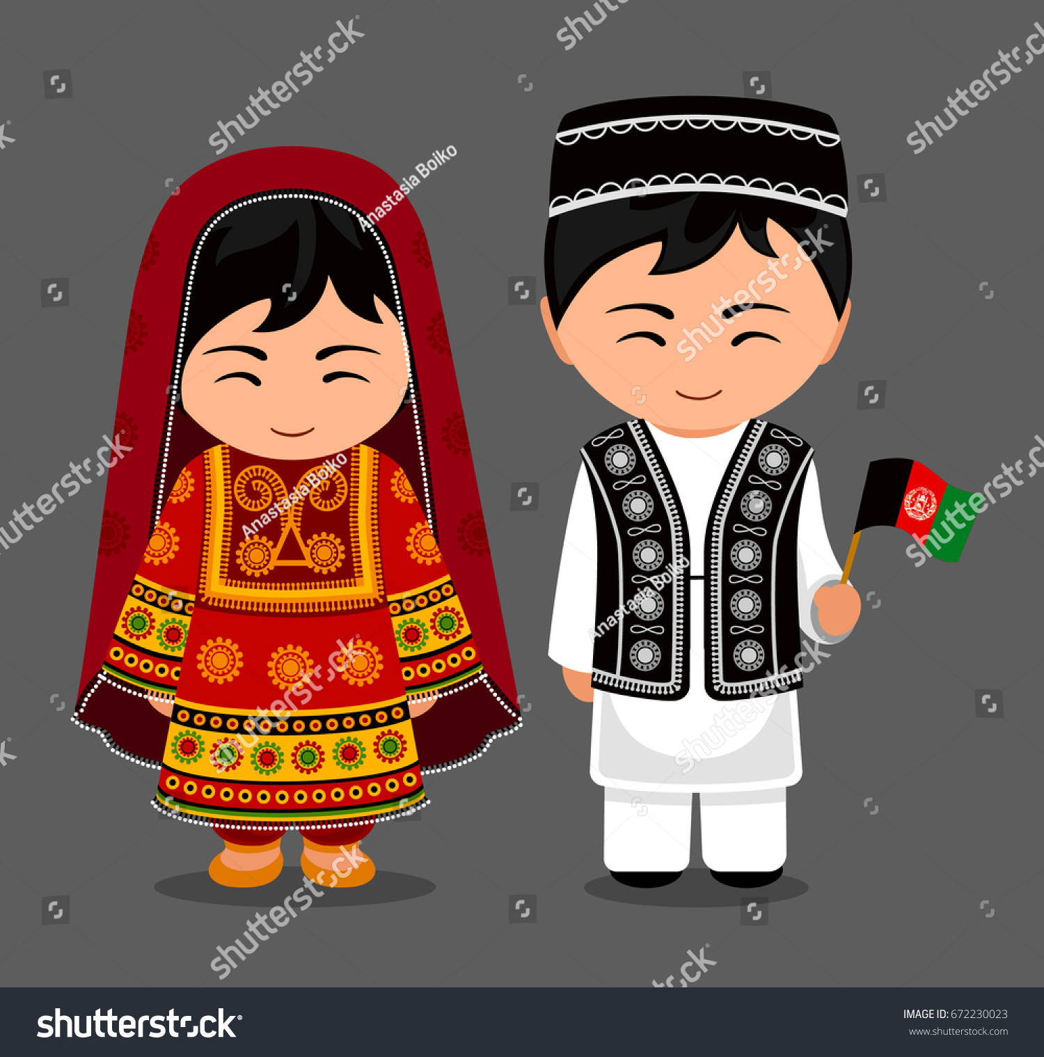 Afghans National Dress Flag Man Woman Stock Vector (Royalty Free ...