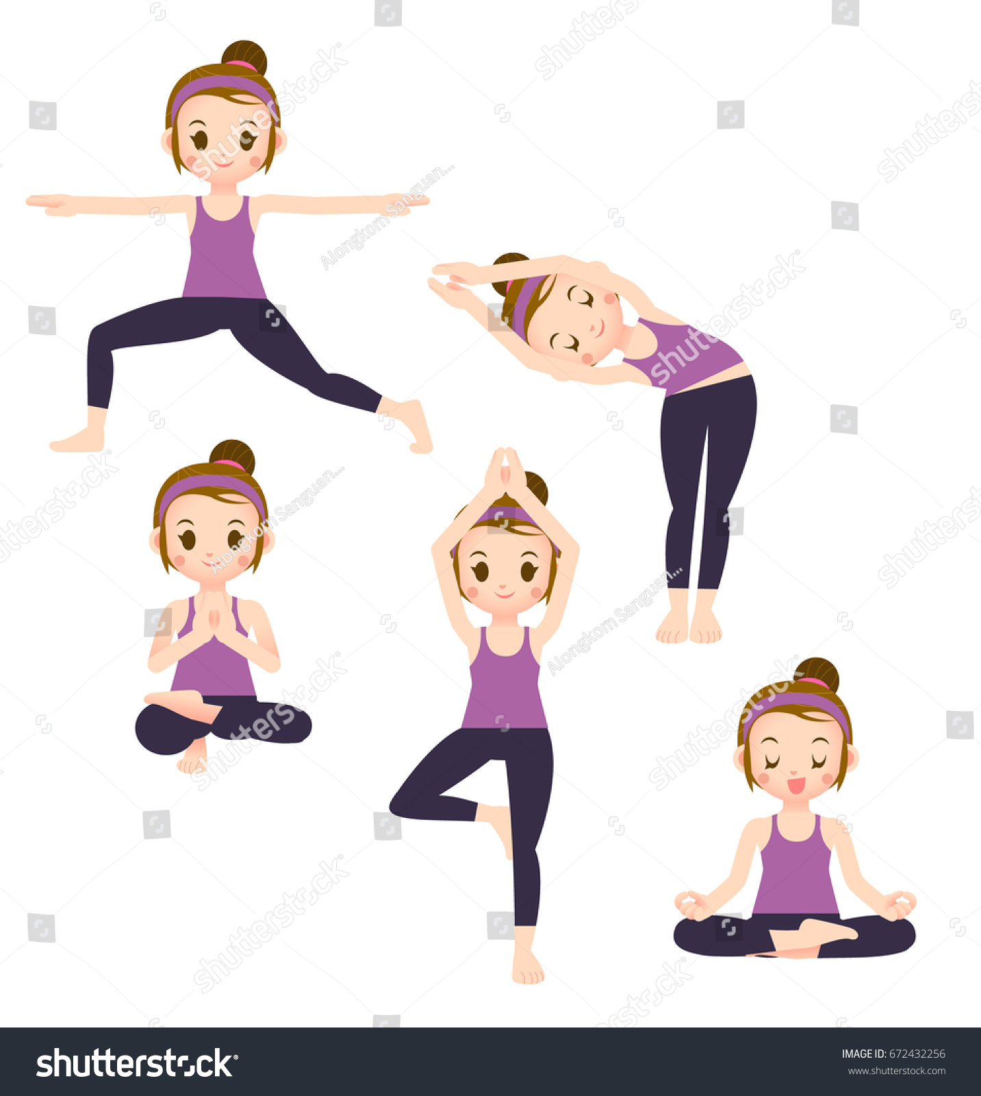 Set Vector Girl Characters Doing Yoga Stock Vector (Royalty Free ...