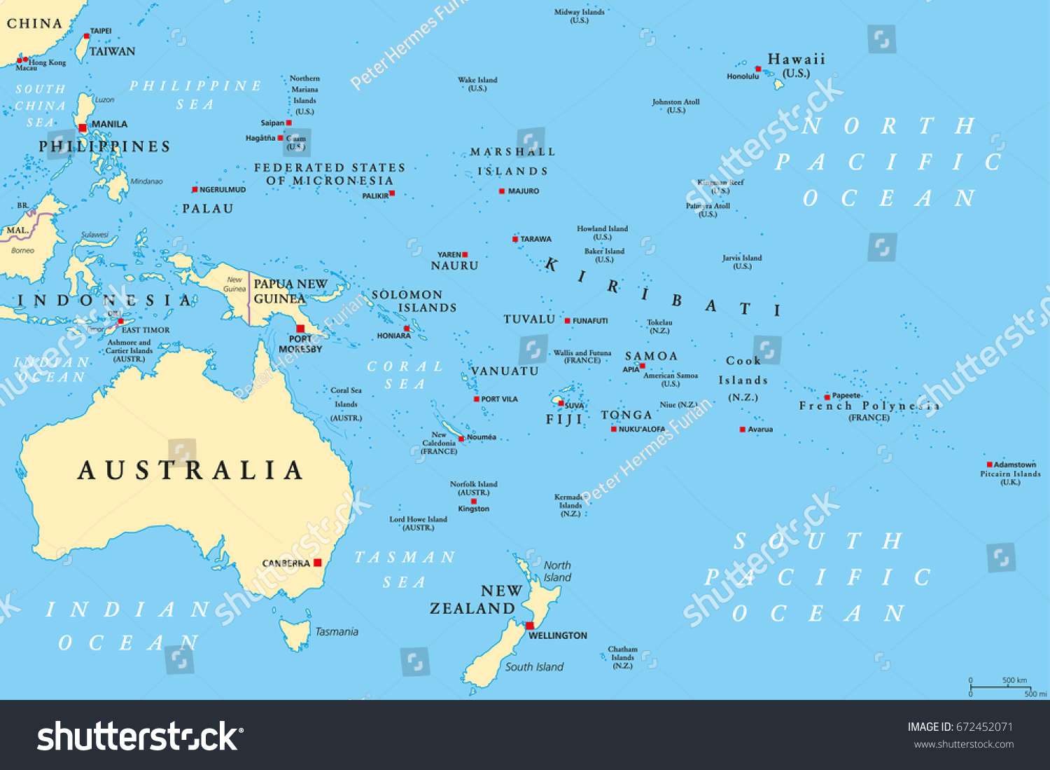 Oceania Political Map Region Centered On Stock Vector (Royalty Free ...