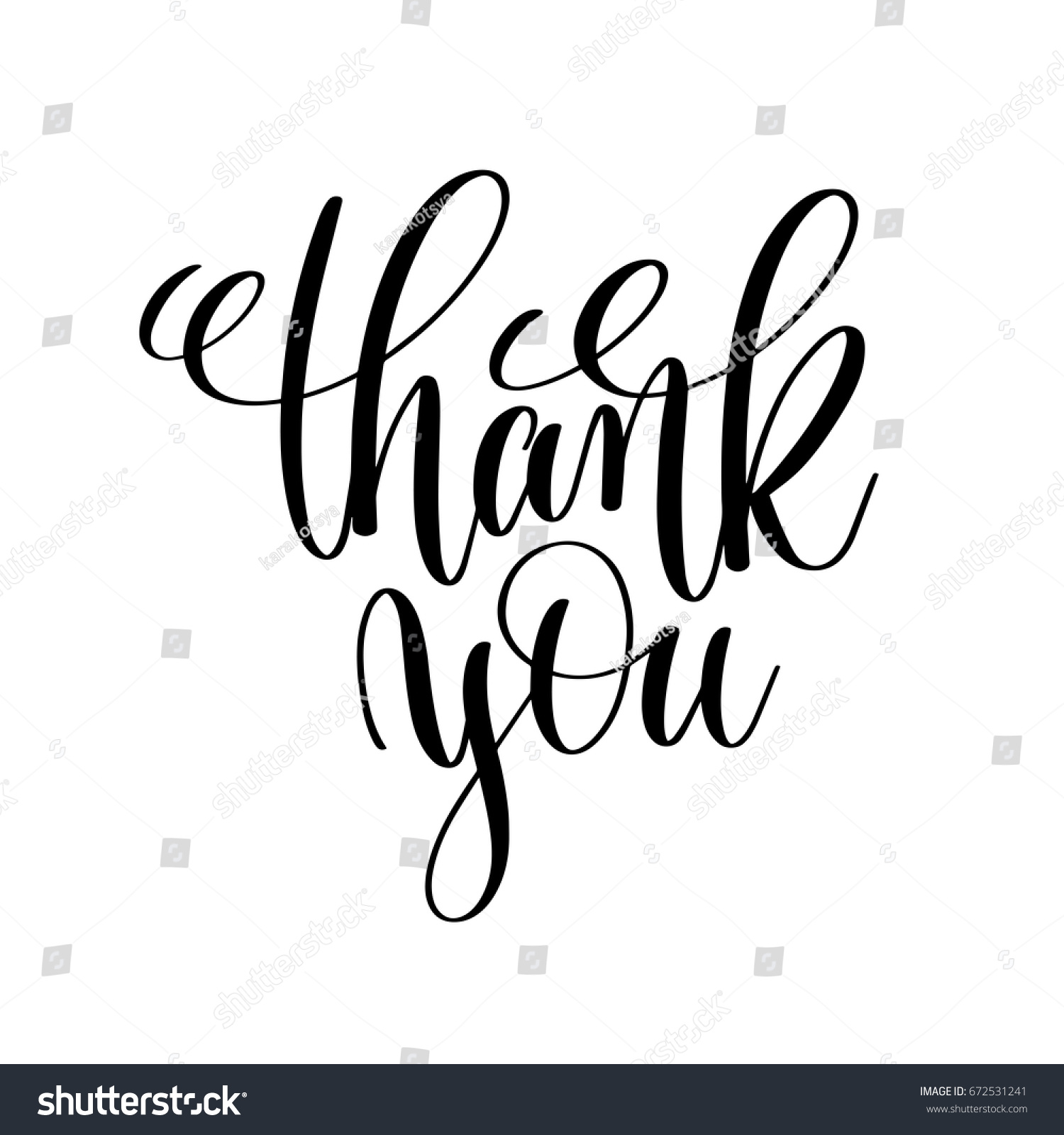 Thank You Black White Handwritten Lettering Stock Vector (Royalty Free ...