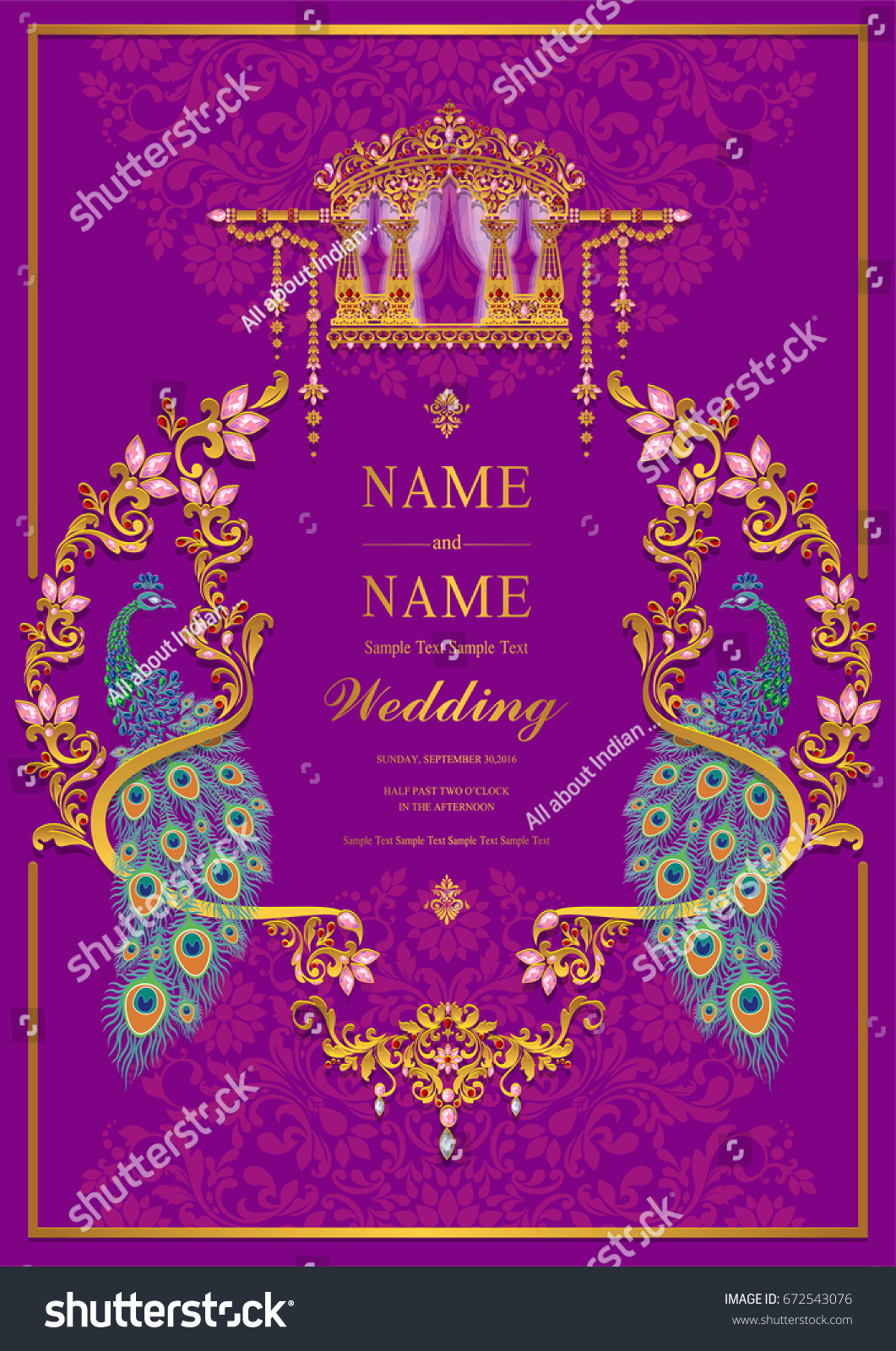 Wedding Invitation Card Templates Gold Indian Stock Vector (Royalty ...