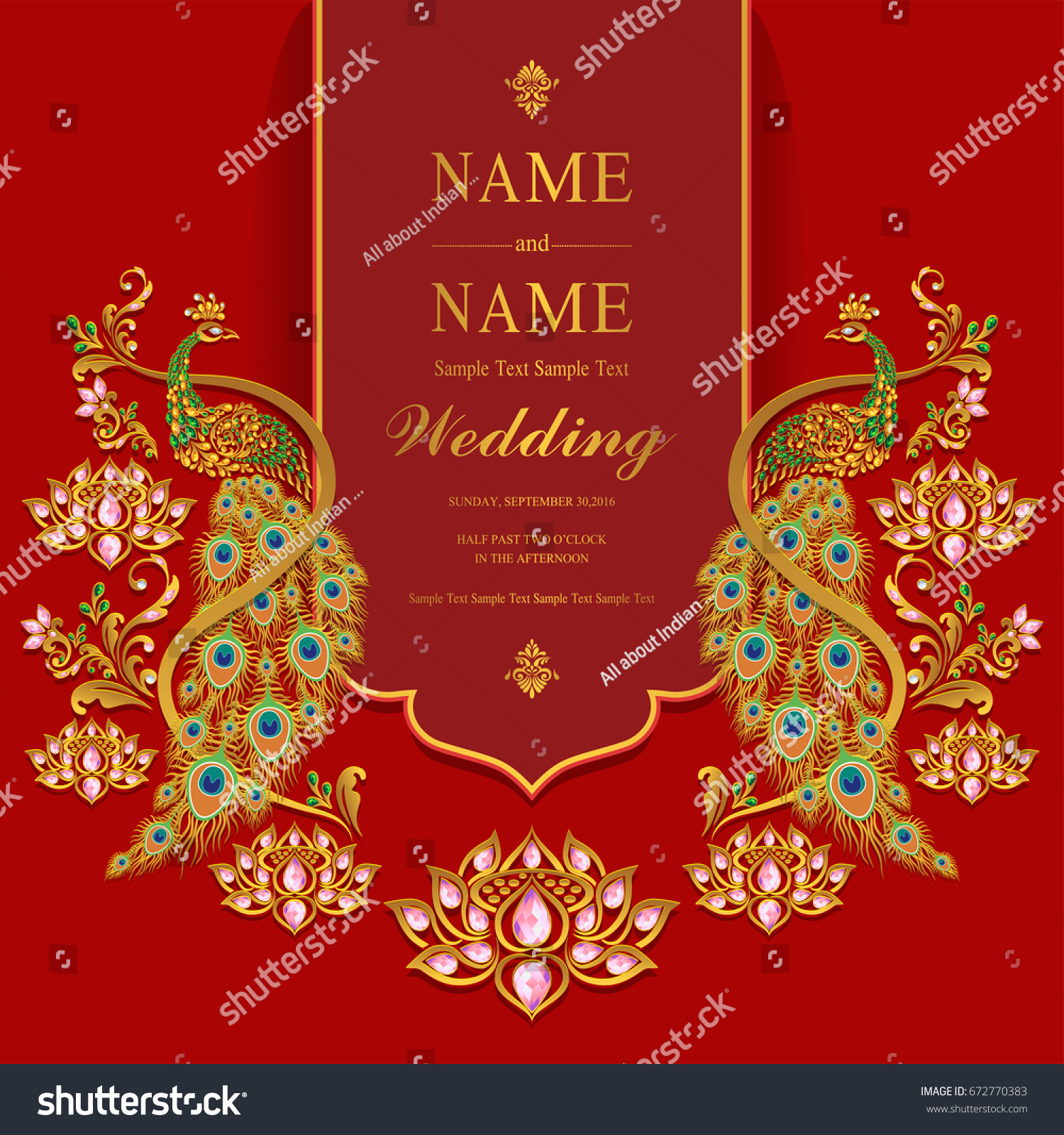 Wedding Invitation Card Templates Gold Peacock Stock Vector (Royalty ...