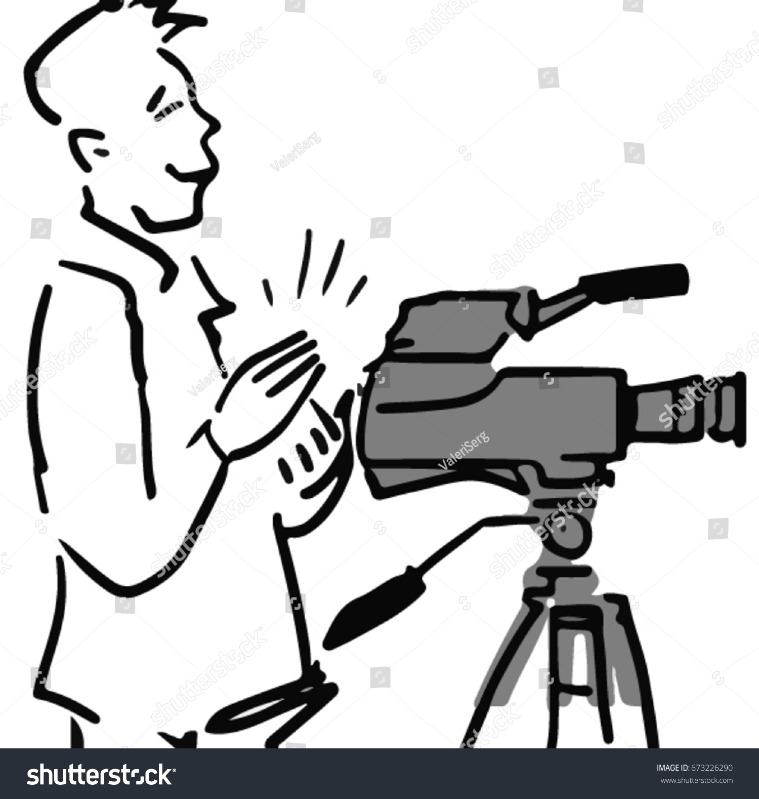 Cameraman Camera Black White Vector Sketch Stock Vector (Royalty Free