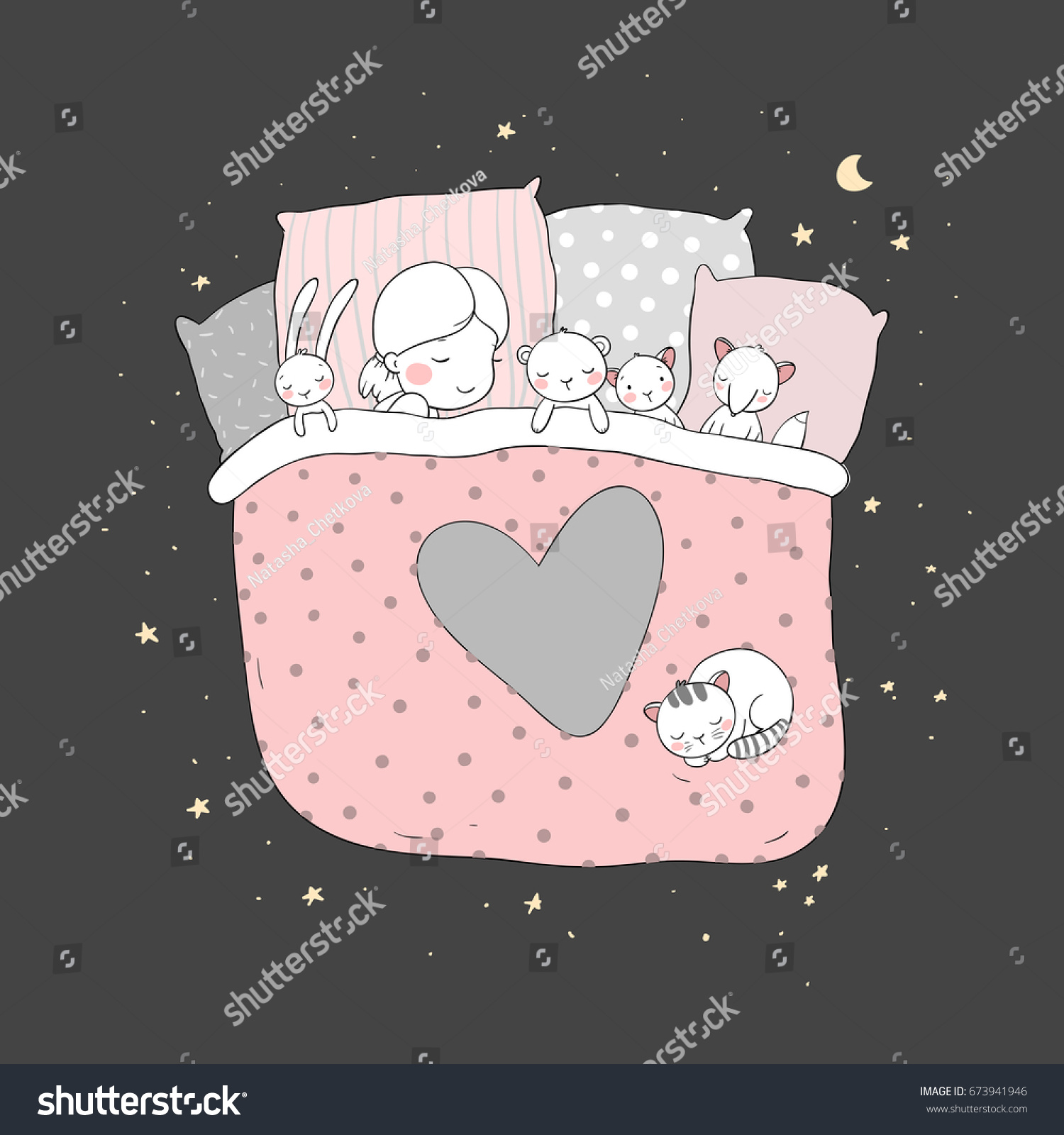 Child Sleeping Her Toys Sweet Dreams Stock Vector Royalty Free