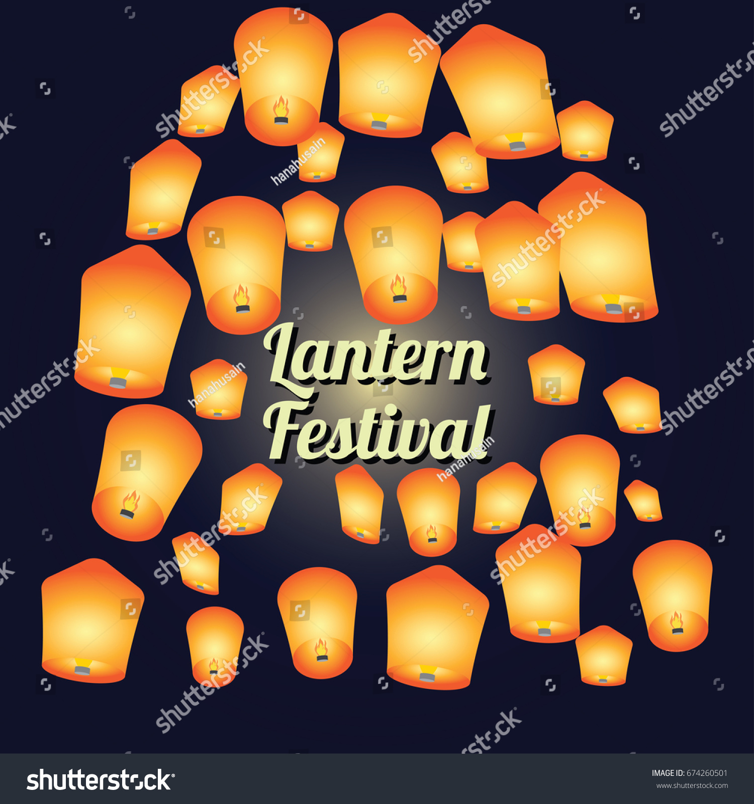 Sky Lantern Festival Lantern Festival Poster Stock Vector (Royalty Free