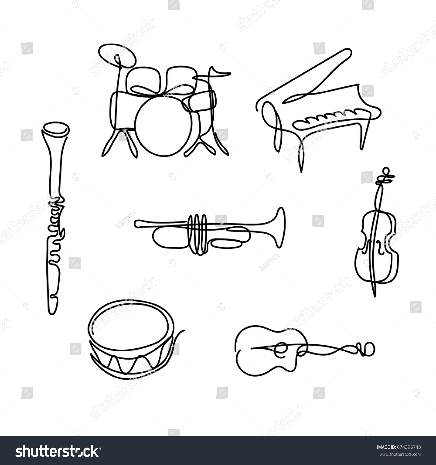 Музыкальные инструменты одной линией