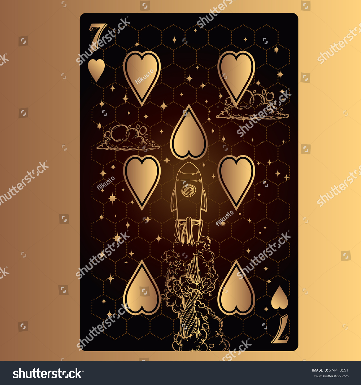 Seven Hearts Playing Card Original Design Stock Vector (Royalty Free