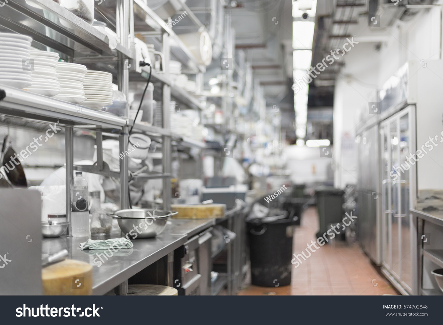 Empty Restaurant Kitchen Blurred Background Stock Photo 674702848 ...