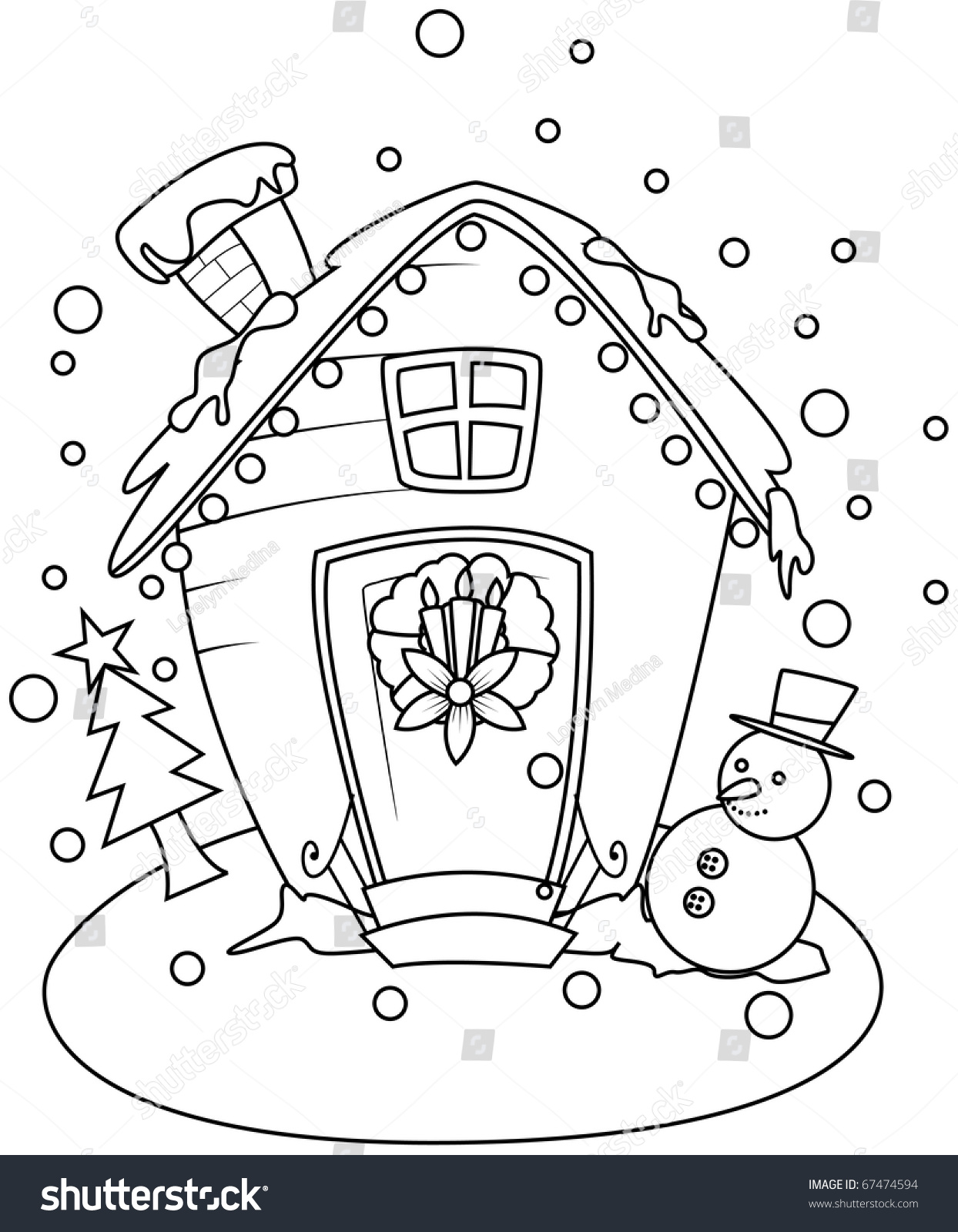 Line Art Illustration Small House Christmas Stock Vector (Royalty Free ...