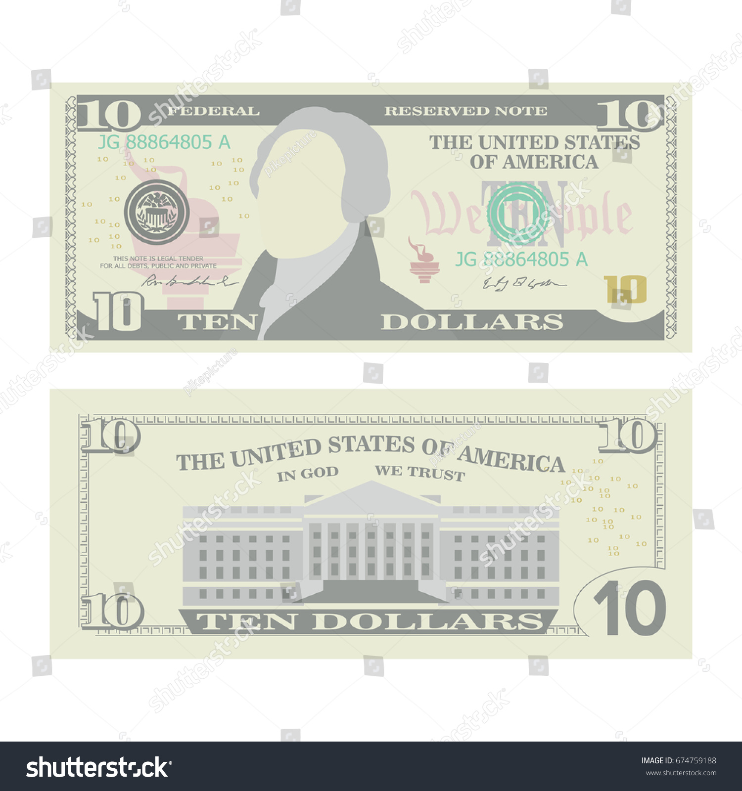 10 Dollars Banknote Vector Cartoon Us Stock Vector (Royalty Free ...