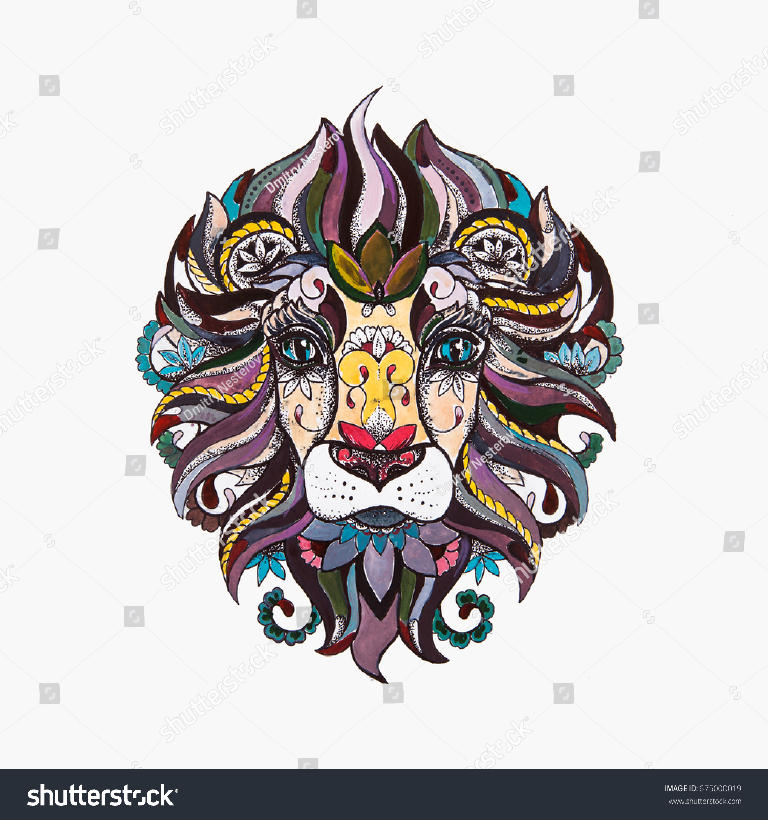 Sketch Beautiful Lion Head Flowers On Stock Illustration 675000019 ...