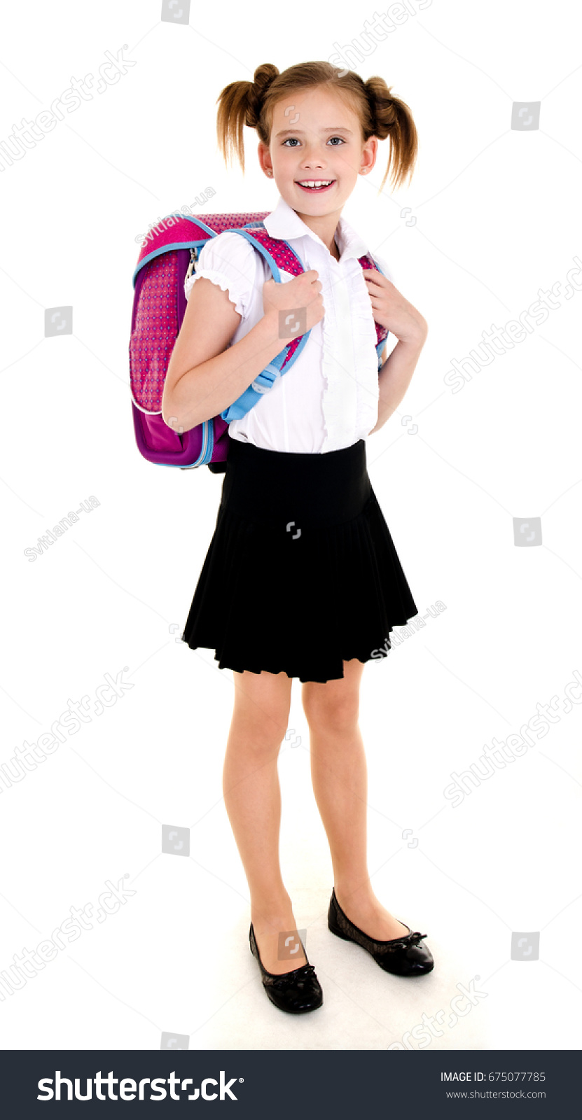 Portrait Smiling Happy School Girl Child Stock Photo 675077785