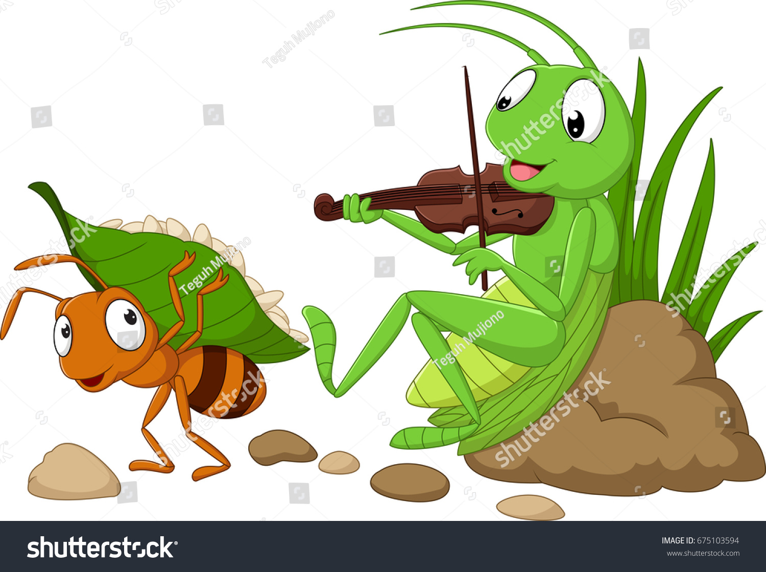 Cartoon Ant Grasshopper Stock Vector (Royalty Free) 675103594 ...