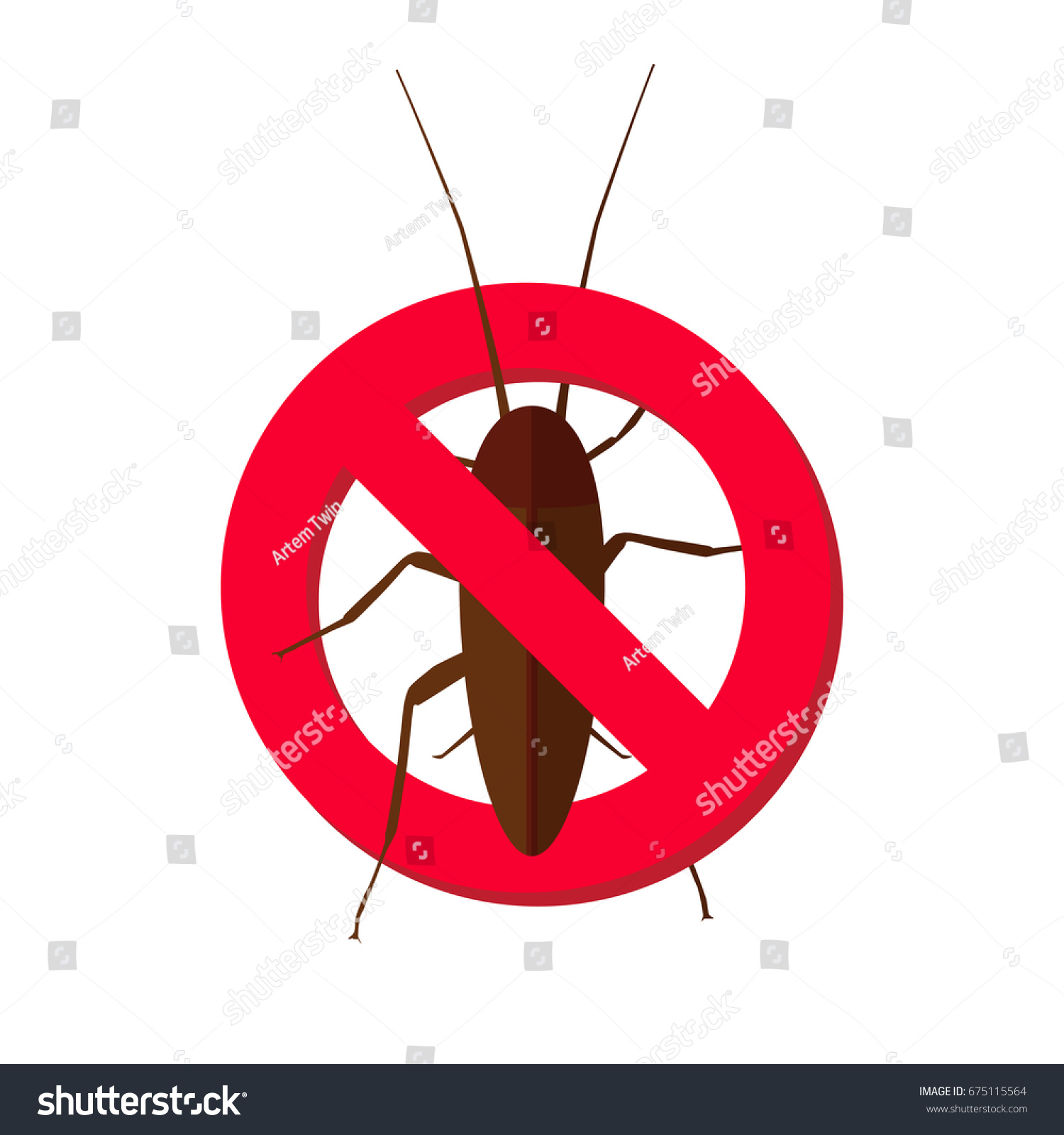 Vektor Stok Cockroach Forbidden Icon Flat Insecticide Label (Tanpa ...