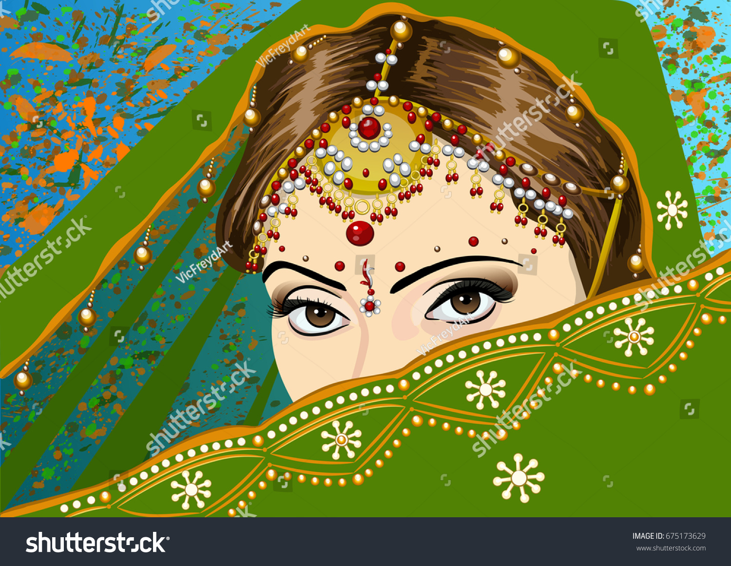 Portrait Indian Women Saree Indian Flag Stock Vector (Royalty Free ...