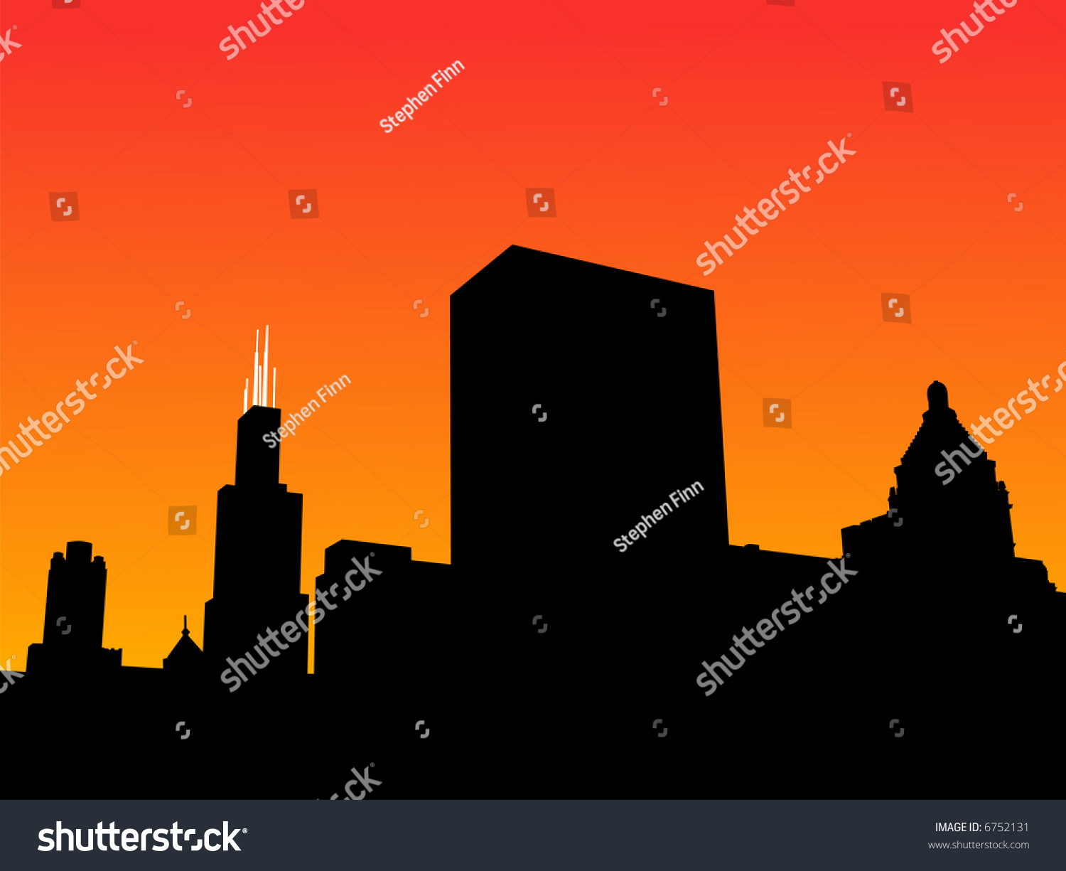 Chicago Skyline Sears Tower Sunset Jpg Stock Illustration 6752131 ...