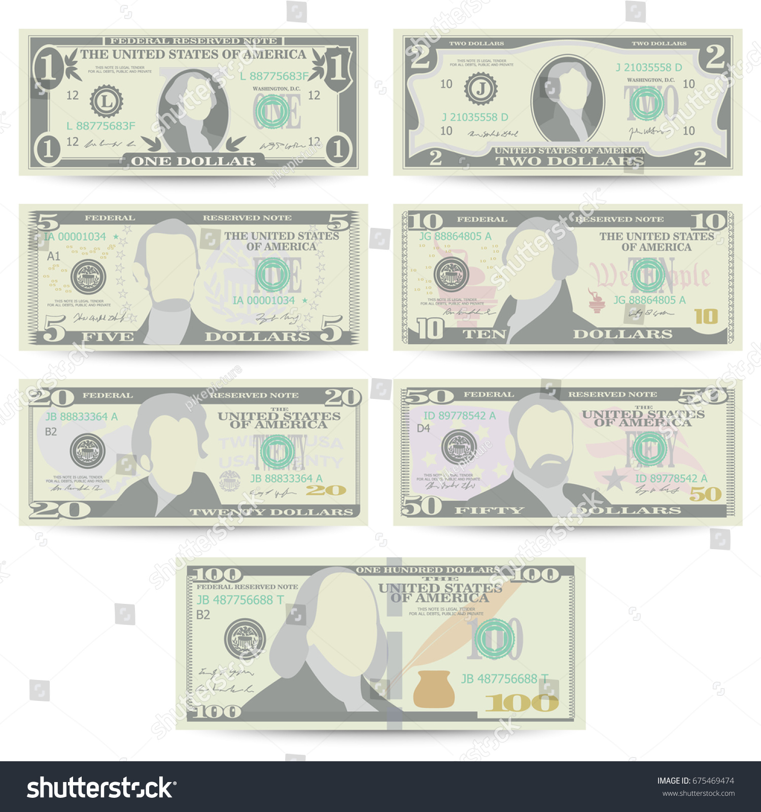 Dollars Banknote Set Cartoon Us Currency Stock Illustration 675469474 ...